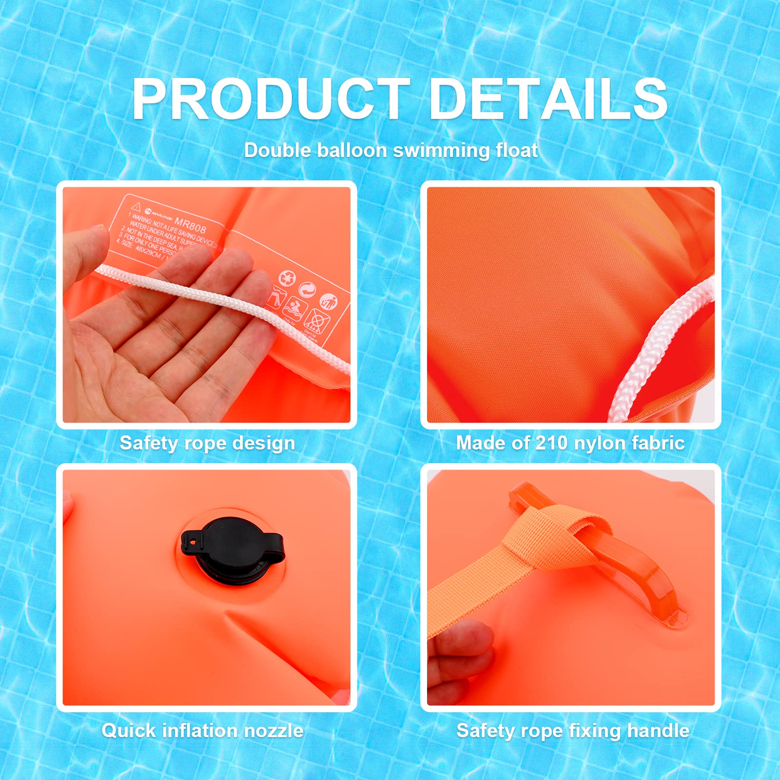 Boa Da Nuoto Gonfiabile 20L - Galleggiante Visibile Con Sacca Stagna Per Telefono E Oggetti - Foto 6