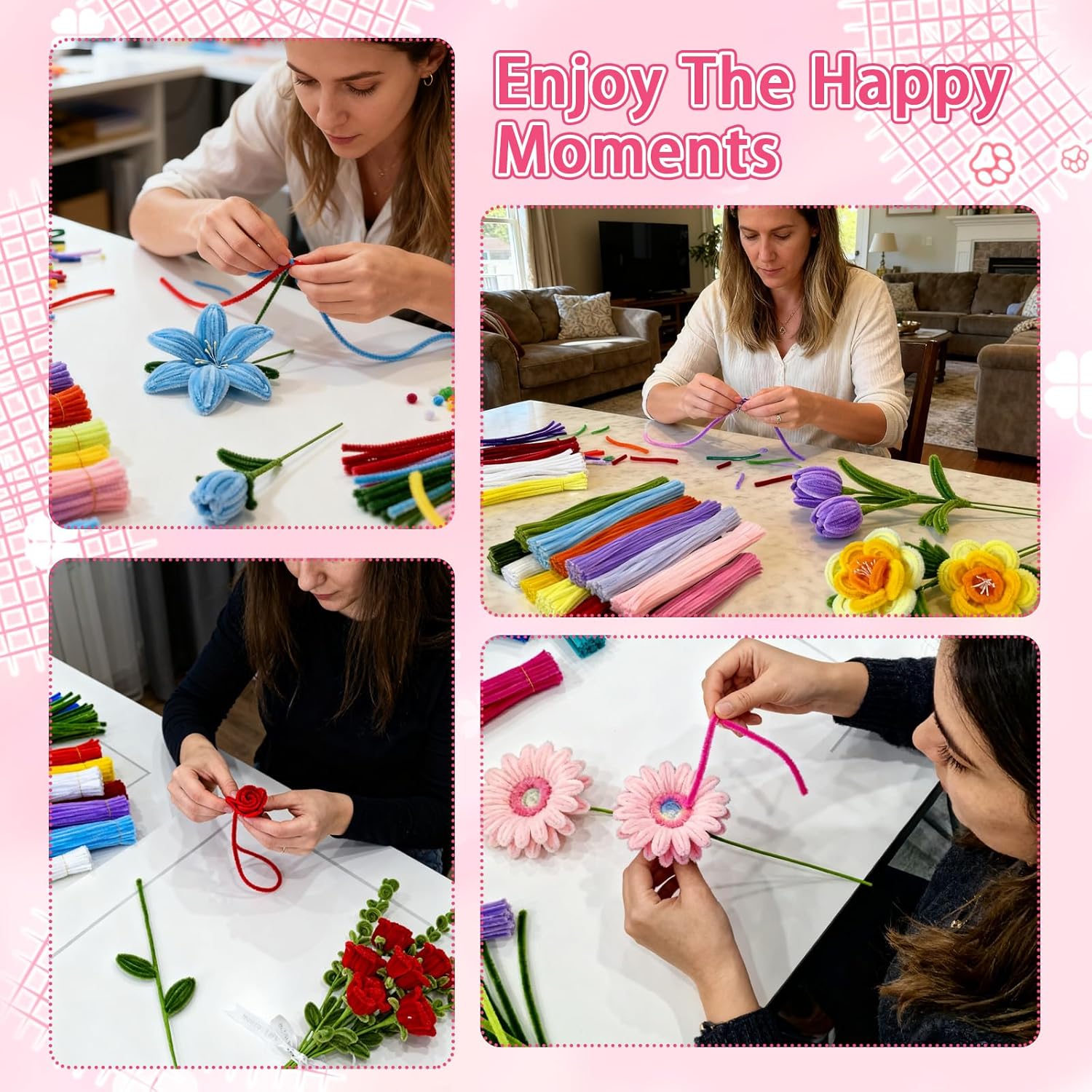 URSDIART 650pcs Pipe Cleaners Craft, Bulk Pipe Cleaner Flower Kit,13 Colors Chenille Stems Limpia Pipas para Manualidades with Instruction Accessories for Floral Arrangements,Art and Craft Projects