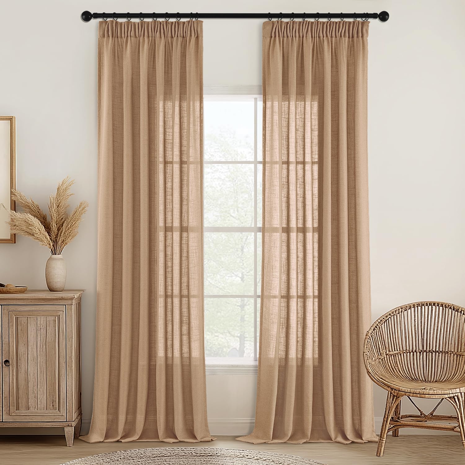 MIULEE Gardinen Vorhänge mit ösen Voile Vorhang Modern Leinenoptik Halbtransparent