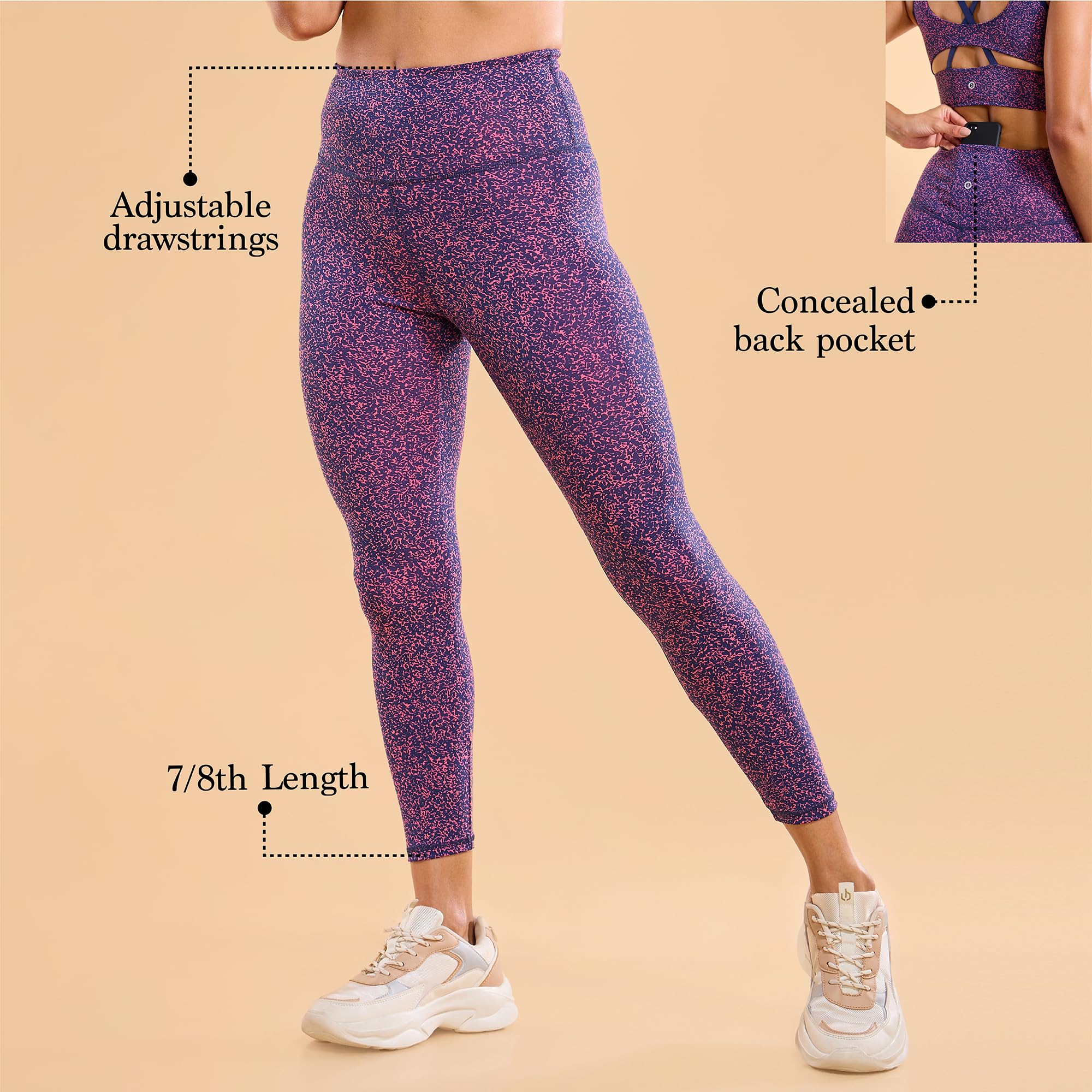 Enamor A607 Leggings de cintura alta hasta el tobillo, cintura elástica, estampados, ajustados, secado rápido, antimicrobianos