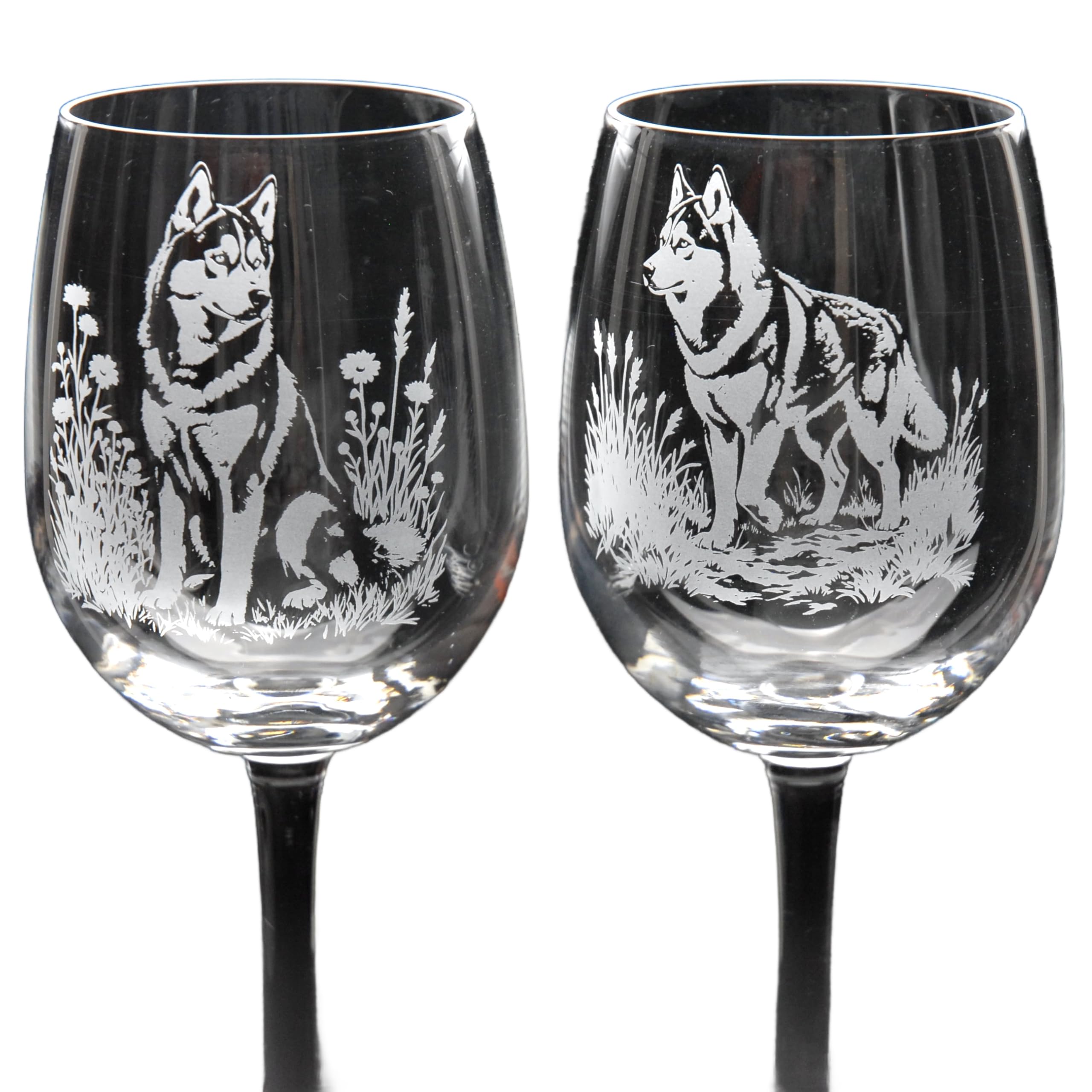 GLYPTIC Glass Art Siberian Husky Dog Placement Hand Etched/Engraved Crystal Wine Glass