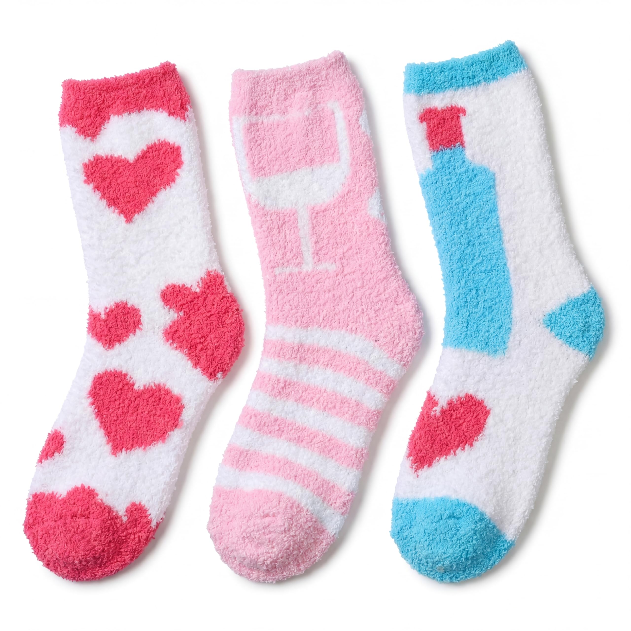 Tipi Toe Womens Fuzzy Crew Socks with Anti Slip Grips Warm Cozy Fluffy Winter Slipper Socks Non Skid Home Socks for Women