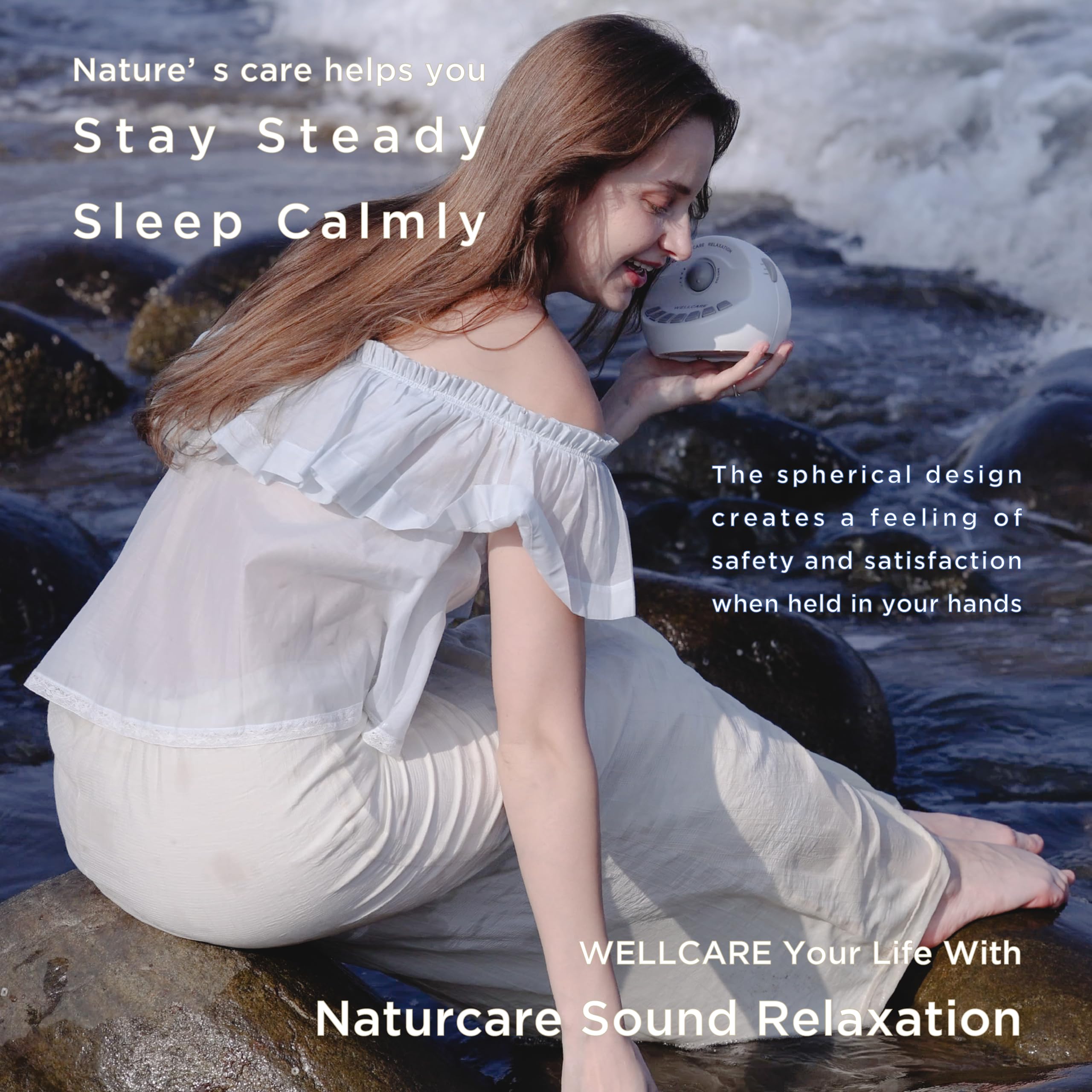 WELLCARE - Naturcare Sound Relax, rumore bianco, 7 suoni della natura, macchina del suono del sonno, calma neonati, per bambini, adulti. Volume continuo, timer, alimentato da adattatore (incluso) o