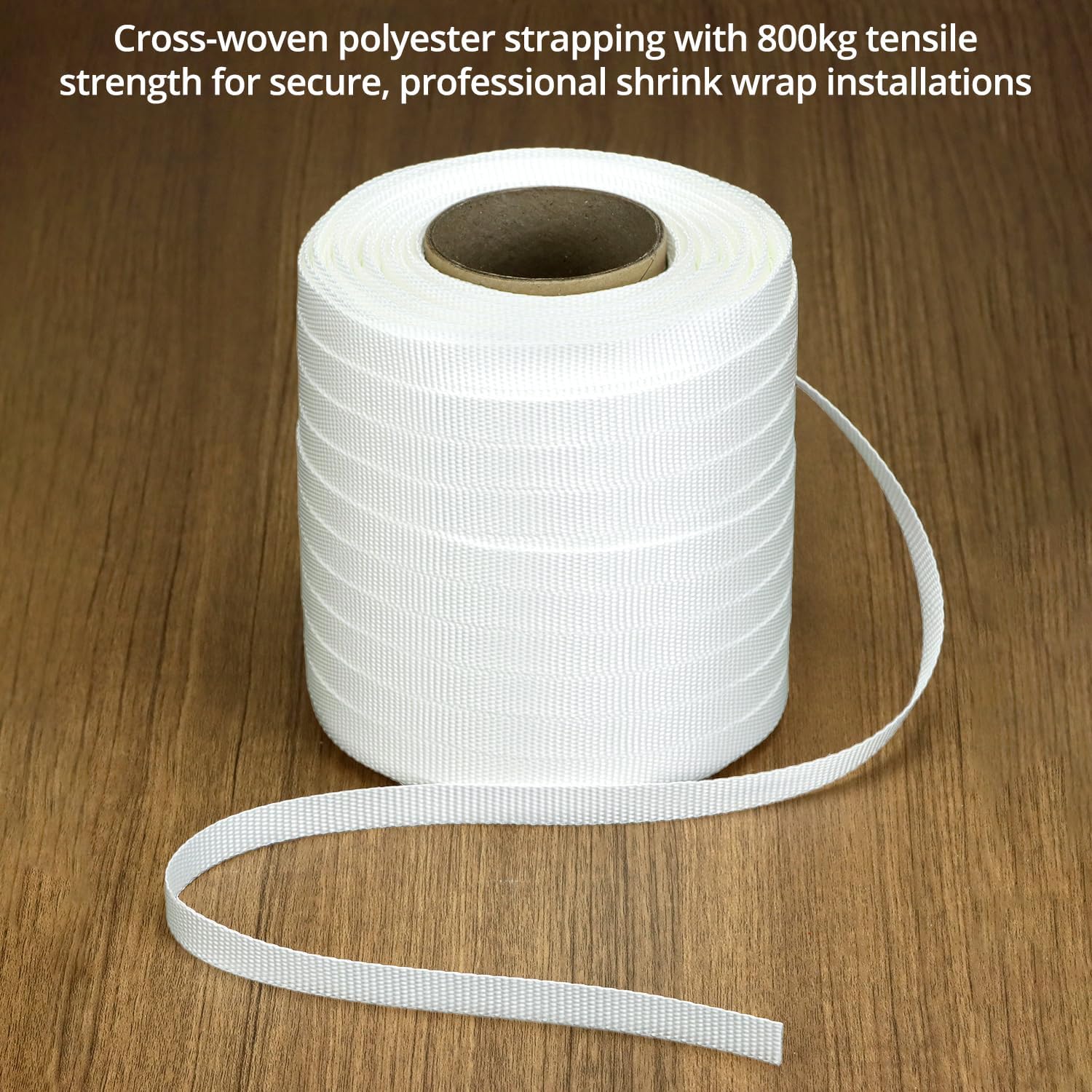 QWORK 1/2" x 500' Woven Cord Strapping Roll, Heavy Duty Polyethylene Braided Rope Strap Roll, 1800 lb Strong Break Strength 6" x 3" Core, Strength and Flexibility Poly Cord Strapping, White