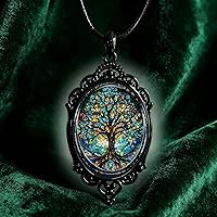 Gothic Sun & Moon Glass Pendant Necklace for Women - Punk Vintage Witch Charm Rope Chain Jewelry