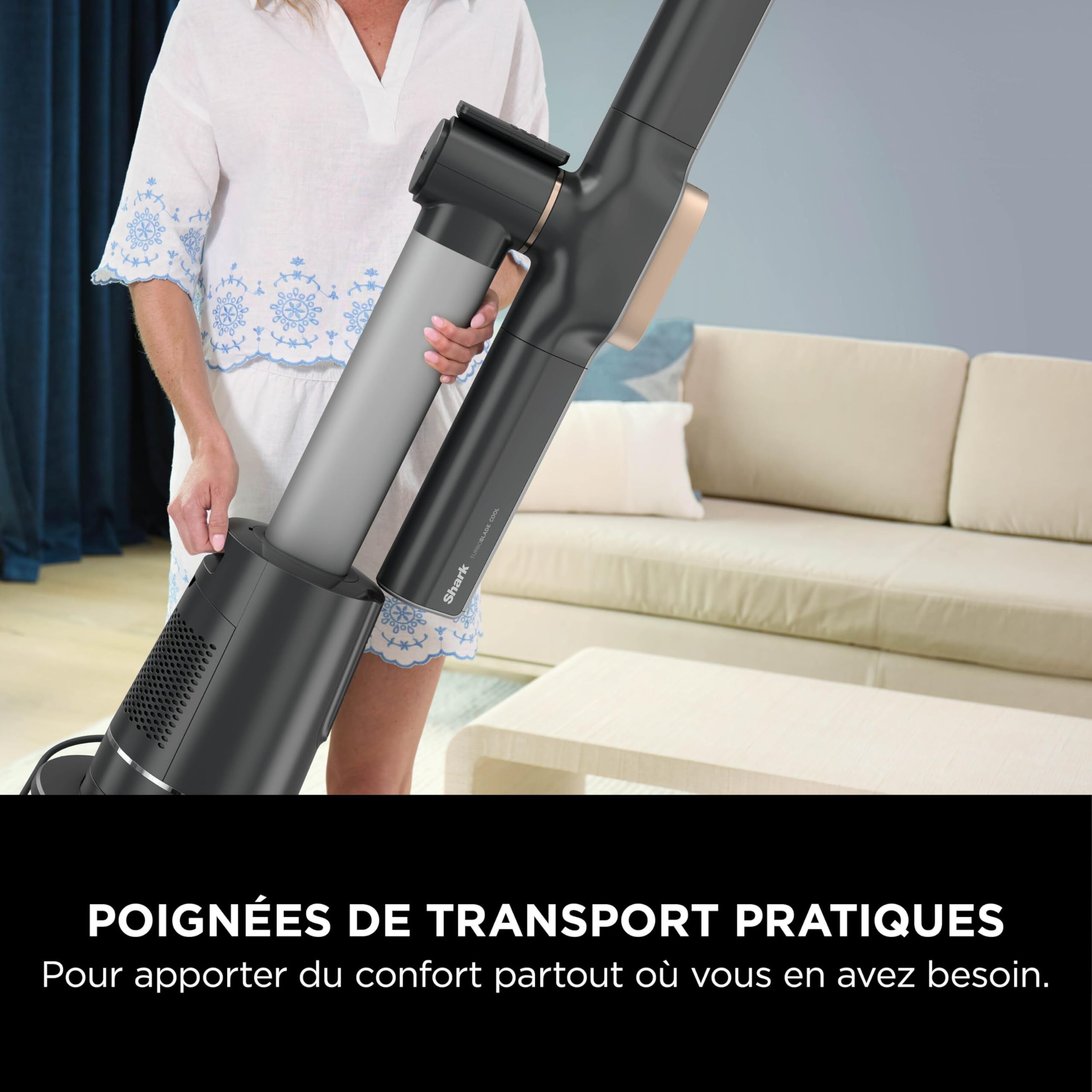 Shark TurboBlade Cool+Heat 2en1, Thermo IQ, télécommande, oscillation, tour sans pales, noir/or, TH200EU
