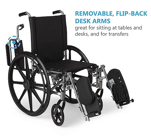 Miniatura 2 de Silla de ruedas Medline K4 estándar, ligera,con brazos inclinables y desmontables y descansos para las piernas elevables, MDS806550NE, Negro, 1, 1