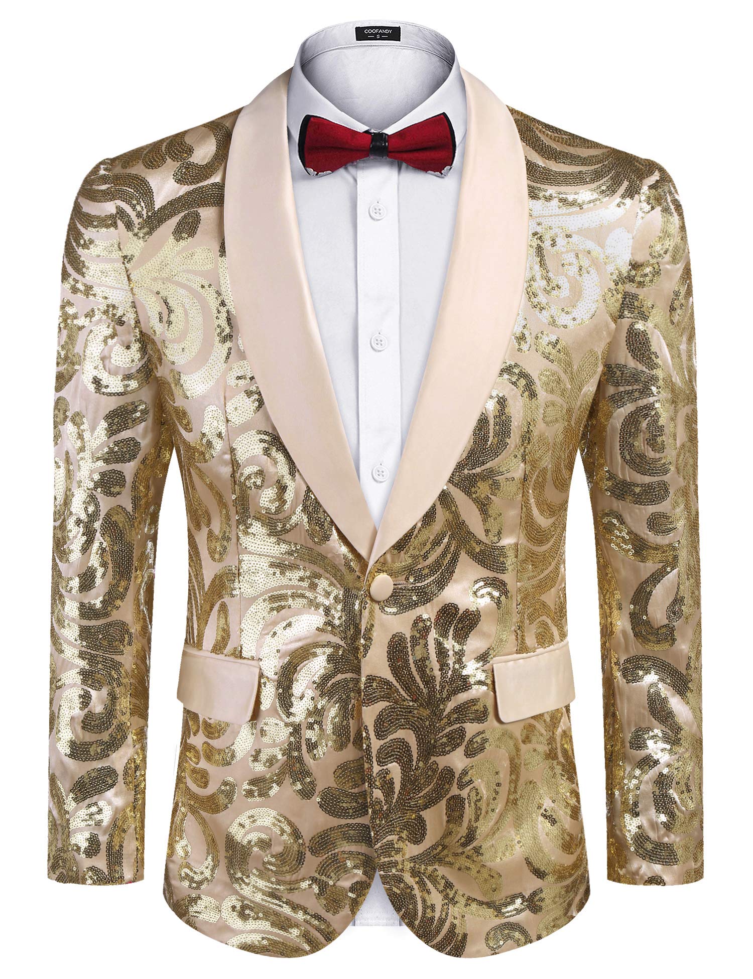 COOFANDY Men's Sequin Blazer Sparkly Glitter Jacket Shiny Floral Suit Jacket Stylish Party Wedding Banquet Prom Tuxedo