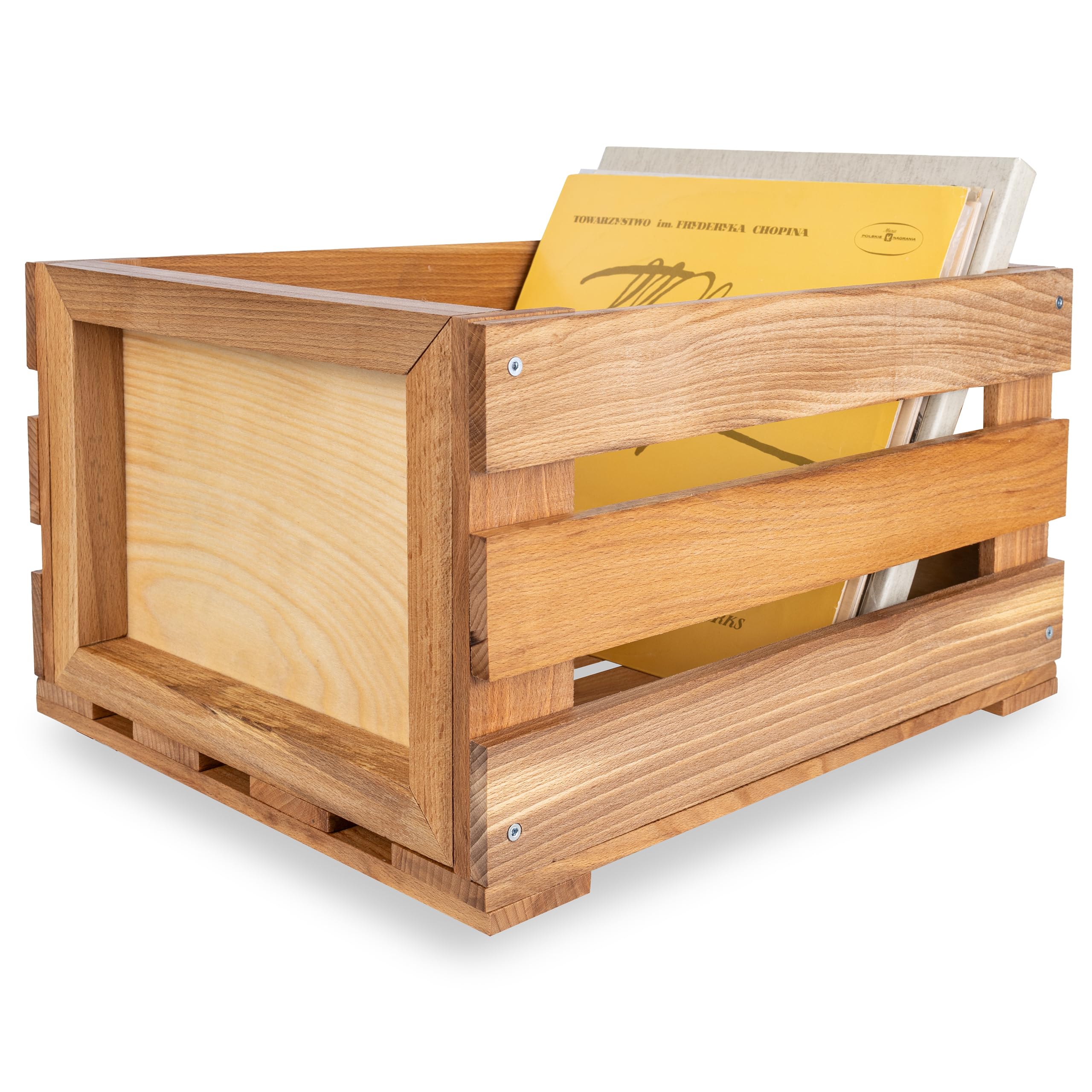 Creative Deco Porta Vinili in Legno di Faggio, 46 x 36 x 29 cm | In legno di faggio, capacità fino a 80 dischi, contenitore da terra per organizzare i vinili