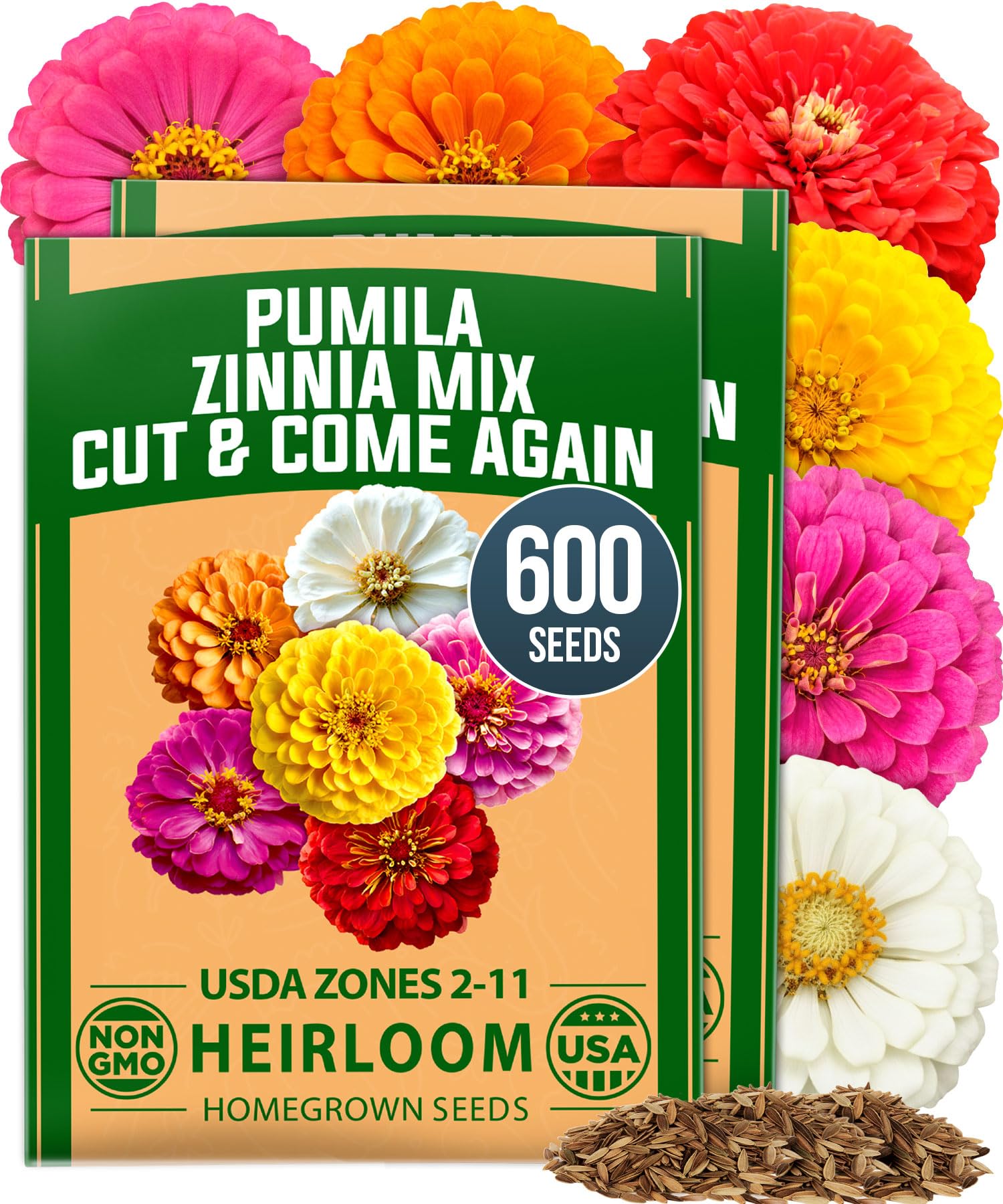 HOME GROWN Pumila Dwarf Zinnia Mix Seeds, 600 Seeds, Zinnia elegans