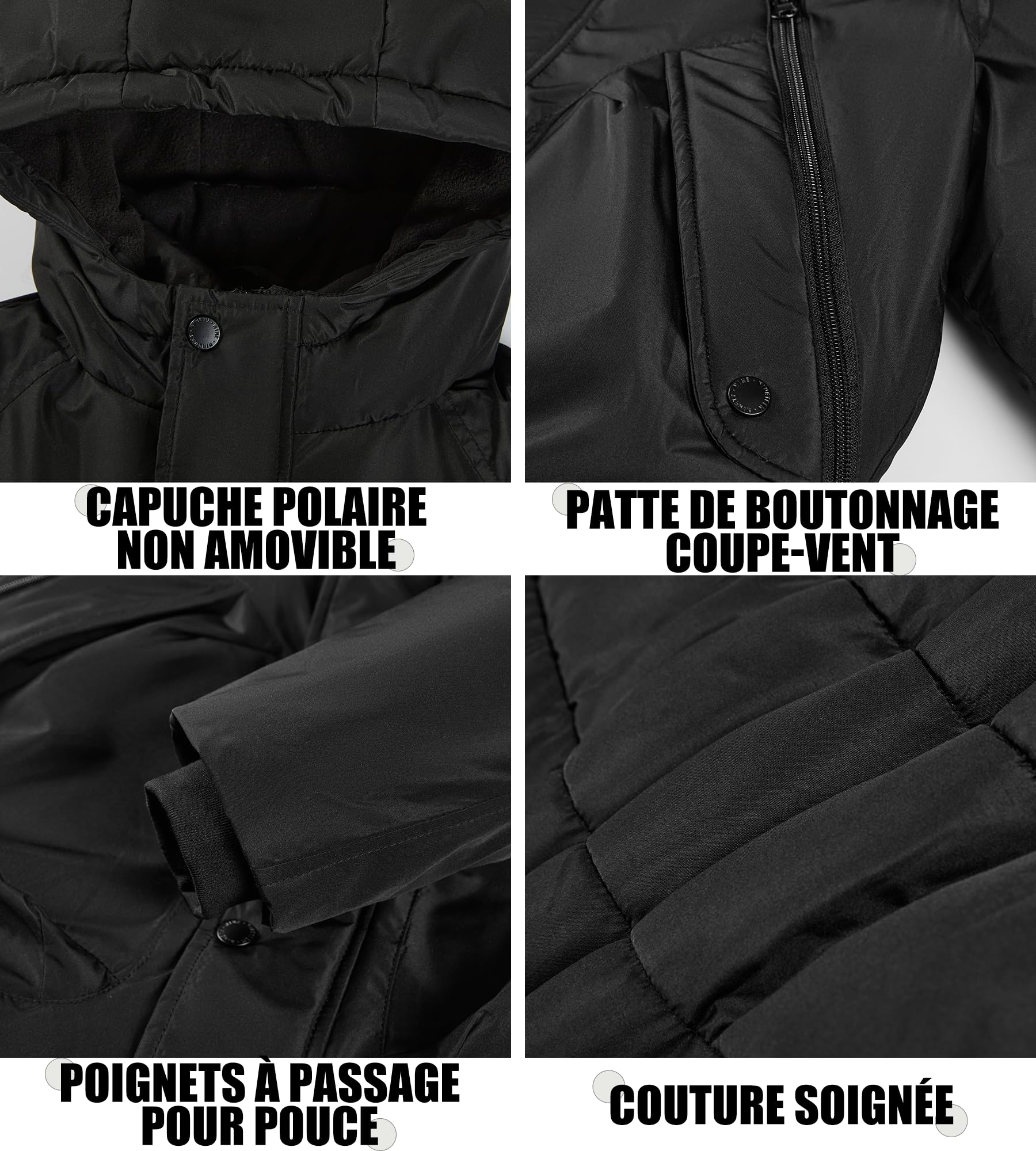 Sunny Sprout Manteau garçon hiver - Doudoune épaisse avec capuche polaire et manches coupe-vent