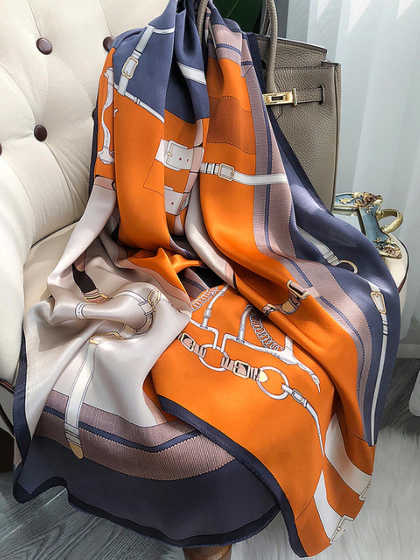 MBU Women Silk Winter Scarf Luxury Design Print Lady Beach Shawl Scarves Fashion Smooth Foulard Female Hijab