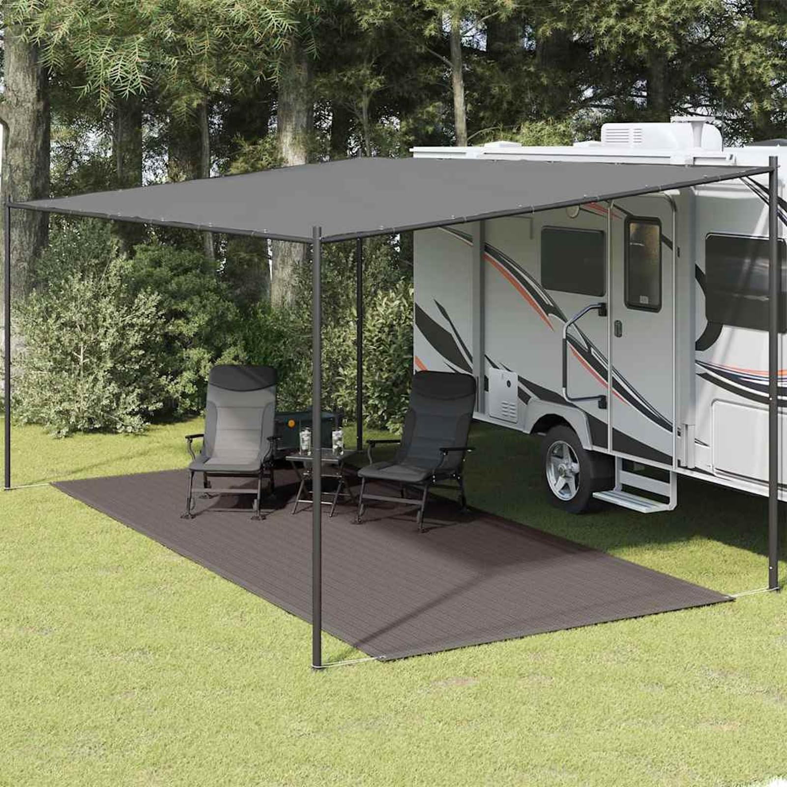Gecheer Zeltteppich wasserdurchlässig atmungsaktiv 250 x 600 cm Anthrazit mit integrierten Ösen für Camping und Outdoor Aktivitäten