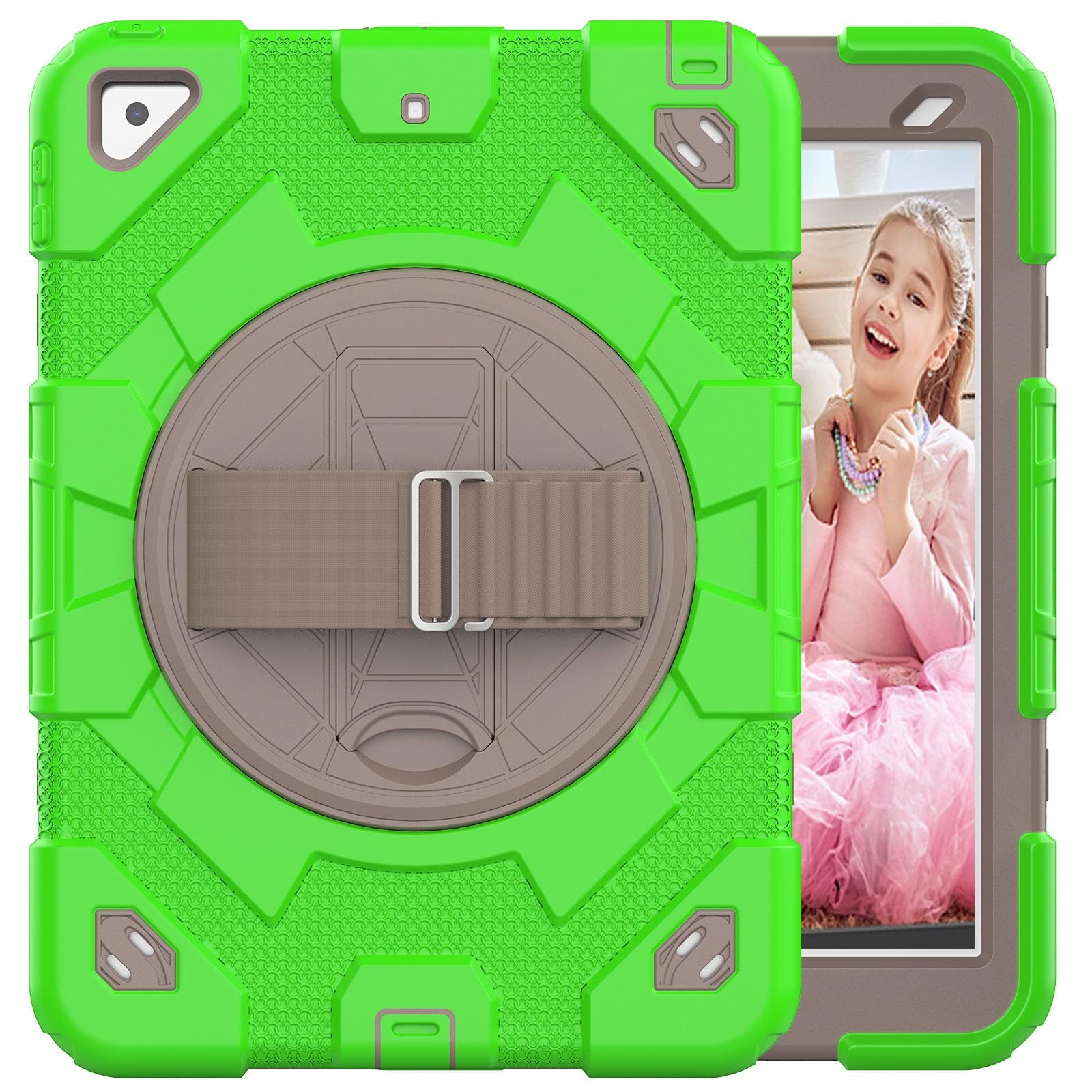 Ochronne etui na tablet PC etui na tablet kompatybilne z iPadem 10,2/10,5 (2021)/2020/2019 2018/202020 etui TPU + twardy PC obudowa na cały korpus z obrotowym 360 stojakiem i paskiem na rękę,
