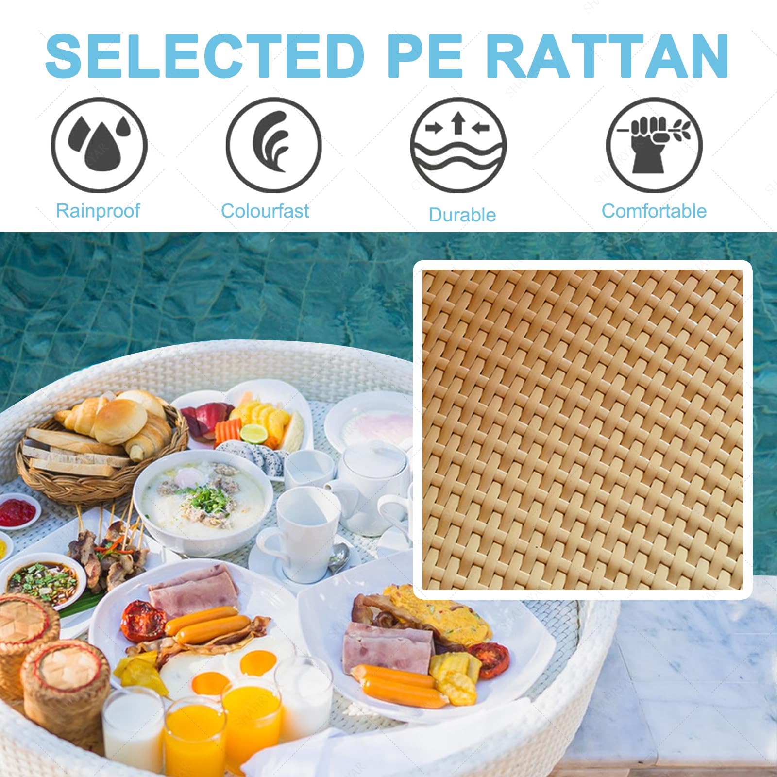 Bandeja Flotante para Piscina para Comida Y Bebidas - Redonda De 60 Cm, Soporta Una Carga De 5 A 7 Kg. Ideal para Piscinas Al Aire Libre En Hoteles Y Alojamient(Café-Rectángulo)