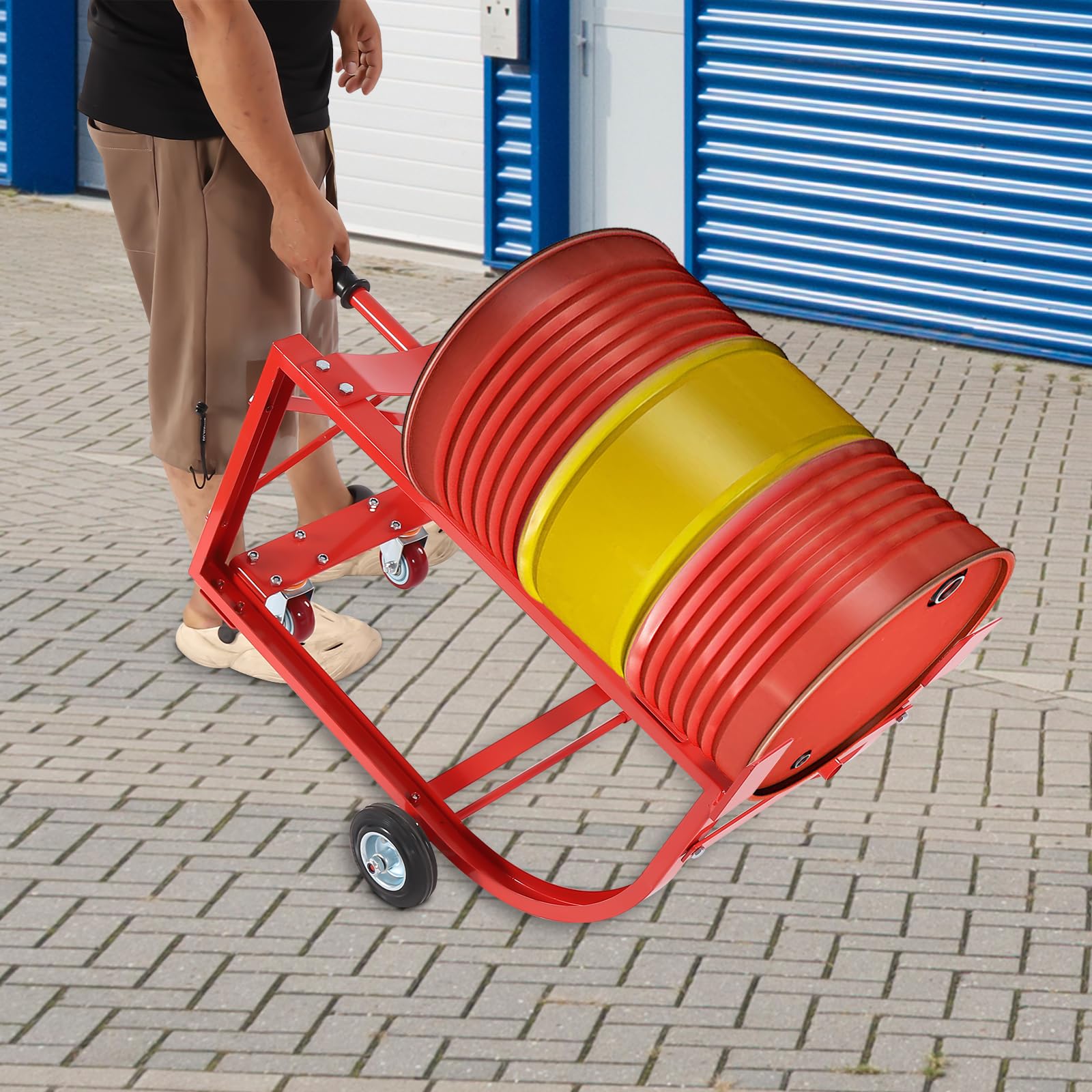 Supporto per fusti da 55 galloni, Rosso, Mobile, con Ruote, capacità 600 libbre, Robusto, per officine, fabbriche, Garage e Magazzini
