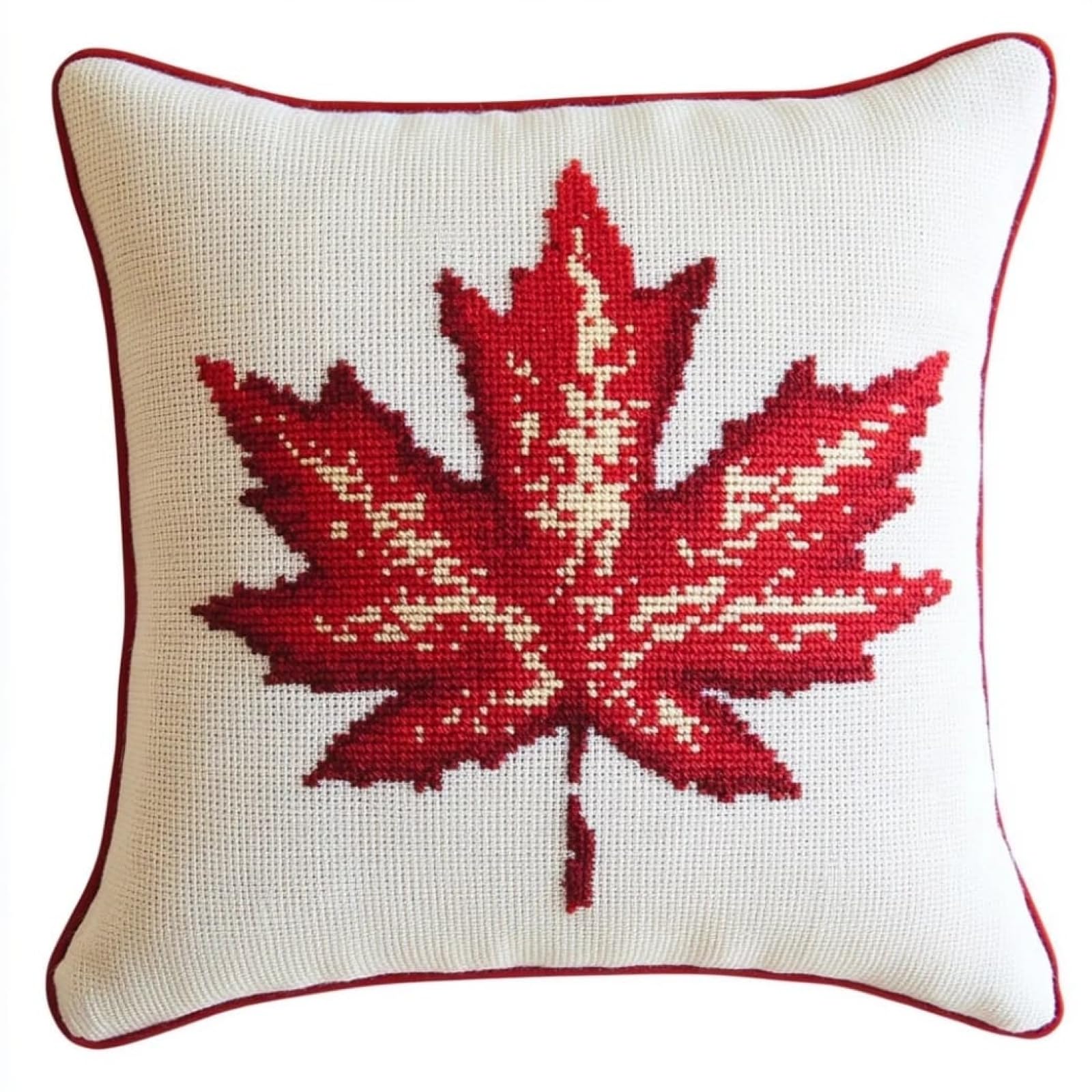 WallustrioaW Cross Stitch Kits,Cushion Kits Stamped Canvas,Maple Leaves DIY Embroidery Pillow Case,18x18in Cushion Covers for Living Room Sofa Throw Pillow Case