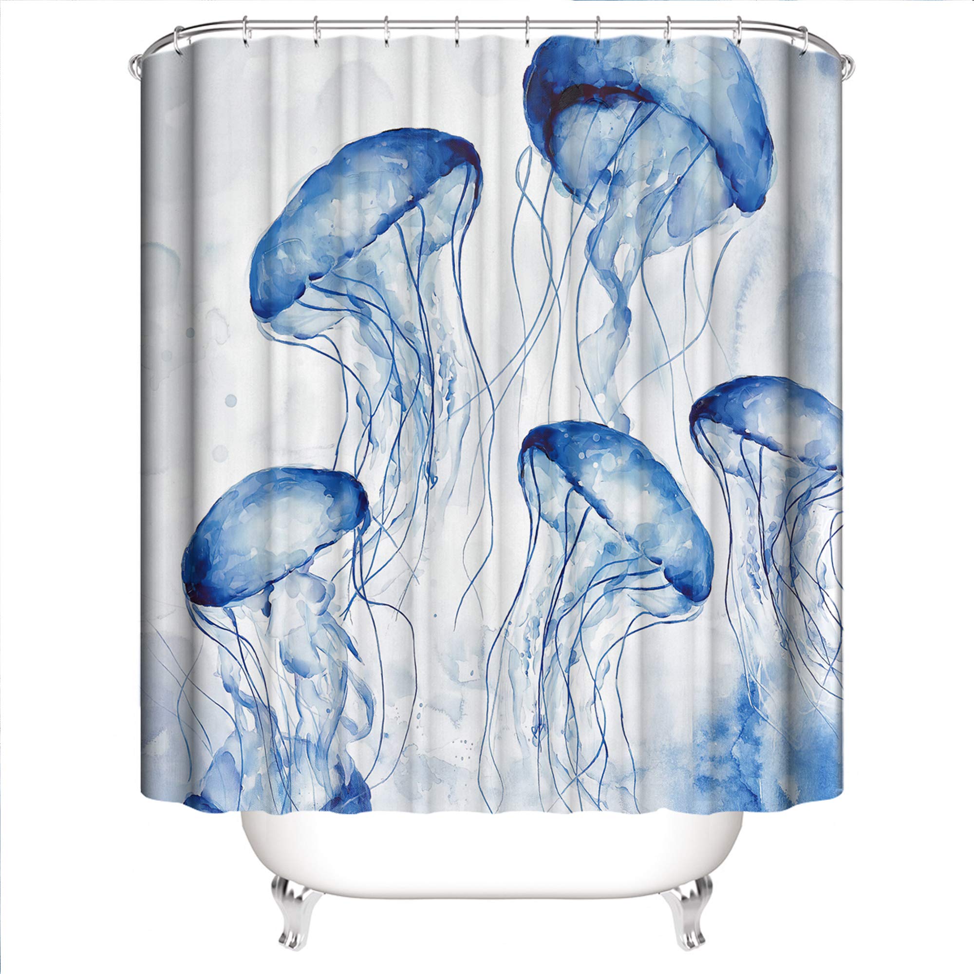 Yeacun Jellyfish Shower Curtain 72" x 72", Waterproof Shower Curtains with 12 Hooks, Fabric Curtain for Bathroom, Navy Blue Bathroom Shower Curtain, Watercolor Ocean Animal Bathroom Decor