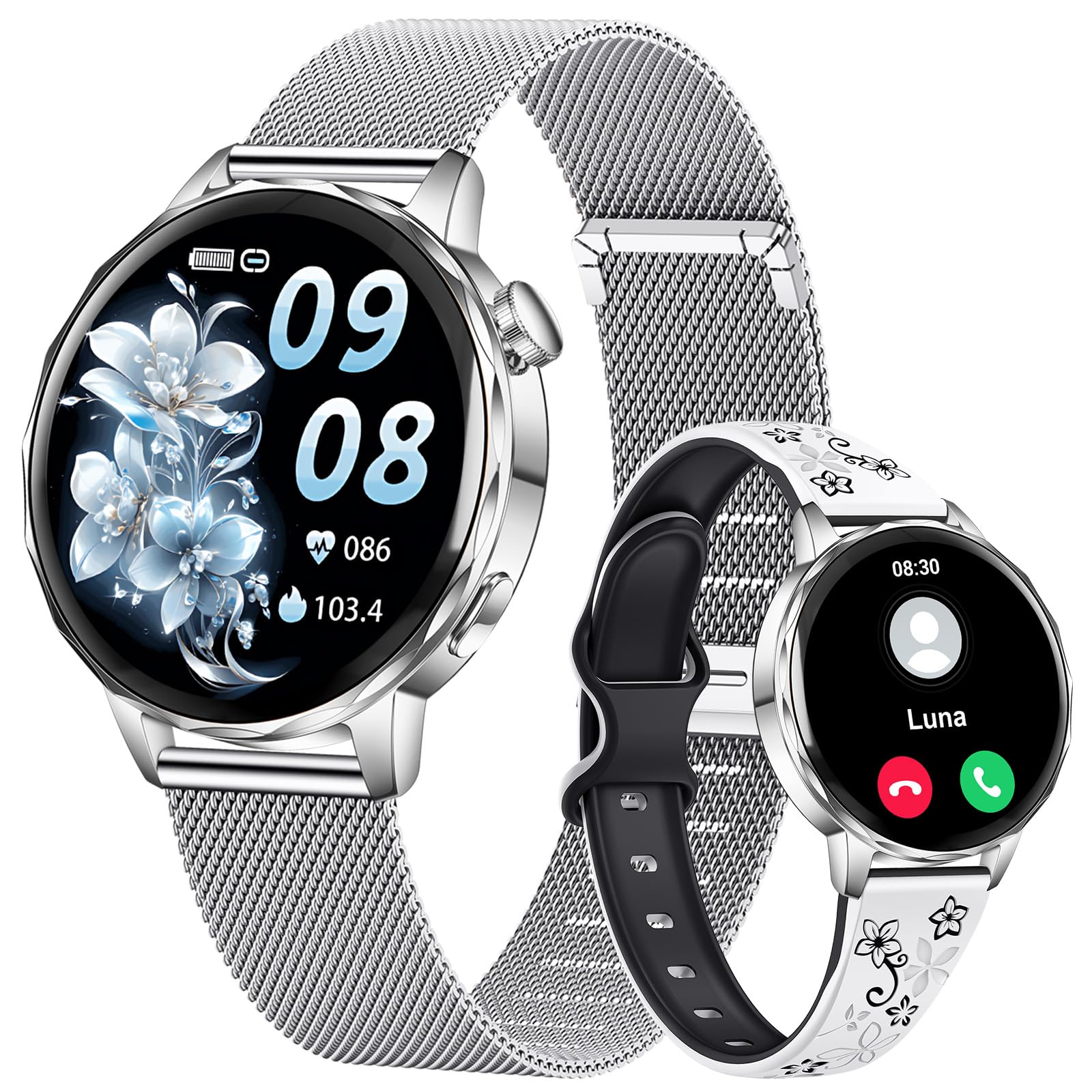 CIVO Montre Connectée Femme Sport: Acier Inoxydable Etanche Fitness Podometre - Track Bluetooth Smartwatch Compatible Android iOS Cadeau