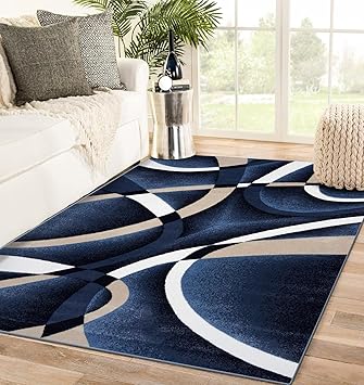 2305 Geometric Abstract Navy 9x12 Area Rugs for Living Room