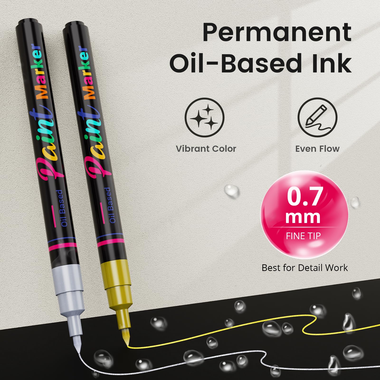 DAPAWIN Marqueurs de peinture permanents à base d'huile : 4 couleurs imperméables pour métal, roche, bois, artisanat, plastique, tissu, cadeau de Noël, travail de détail d'ingénieur, marqueur à base