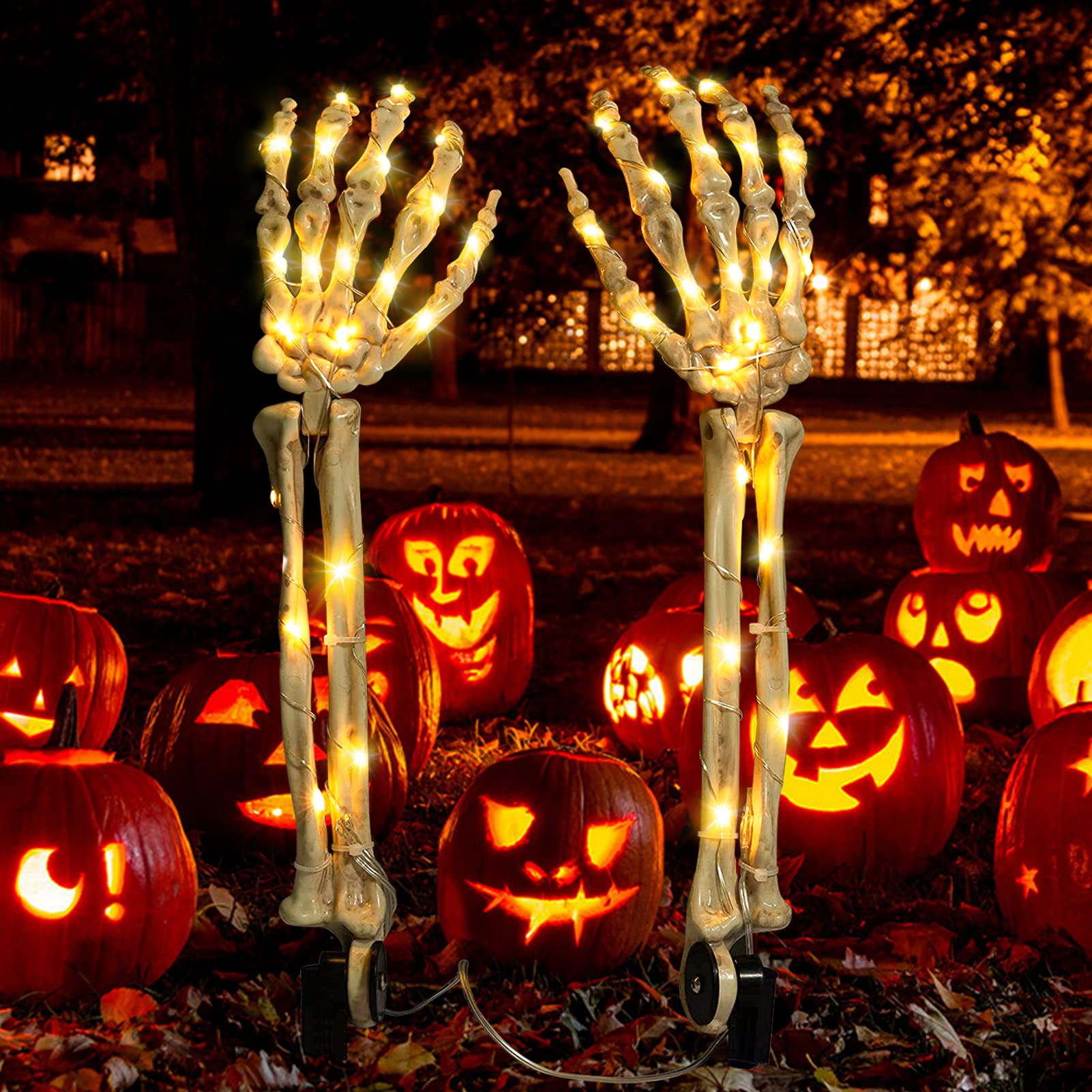 Decorazione Halloween Scheletro LED - 2 Braccia Luminose Con 40 Luci Bianche Per Interni Ed Esterni - Foto 12