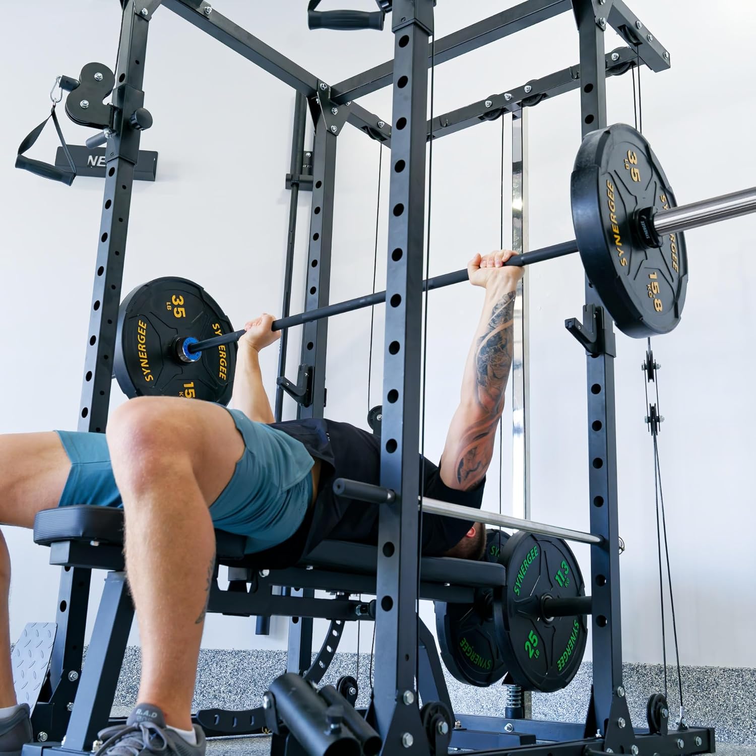 Synergee Open 15kg and 20kg Black Phosphate and Chrome Olympic Barbell. Rated 1000lbs for Weightlifting and Powerlifting.