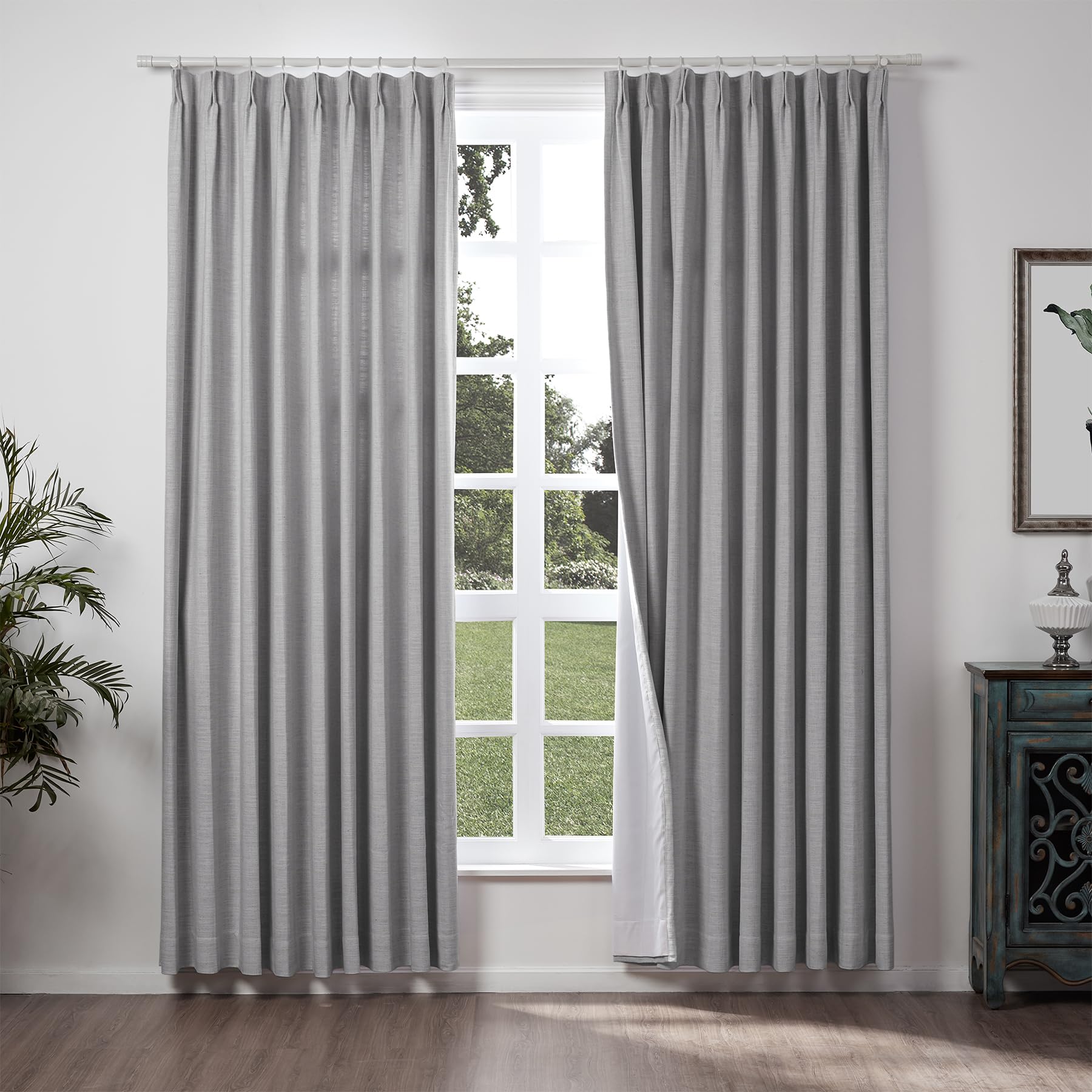 ChadMade Extra Wide Curtain 100" W x 84" L Polyester Linen Drape with Blackout Lining Pinch Pleat Curtain Solid Luxury Drapable LivingroomRock Grey (1 Panel) Tallis Collection