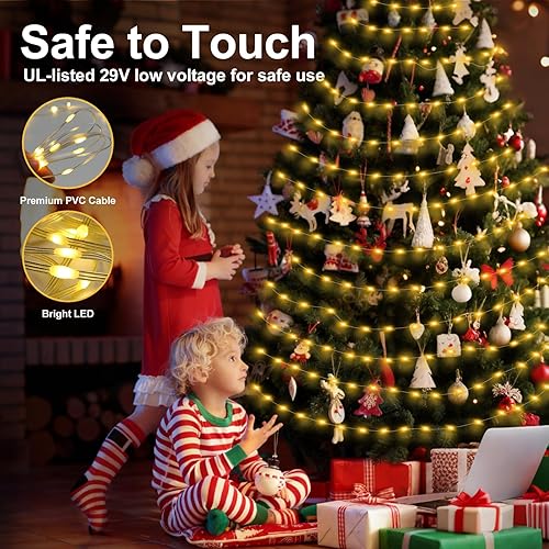 Miniatura 5 de Luces de Navidad de 262 pies, 800 luces LED para exteriores, alambre transparente para árbol de Navidad con 8 modos impermeables, tira de luces