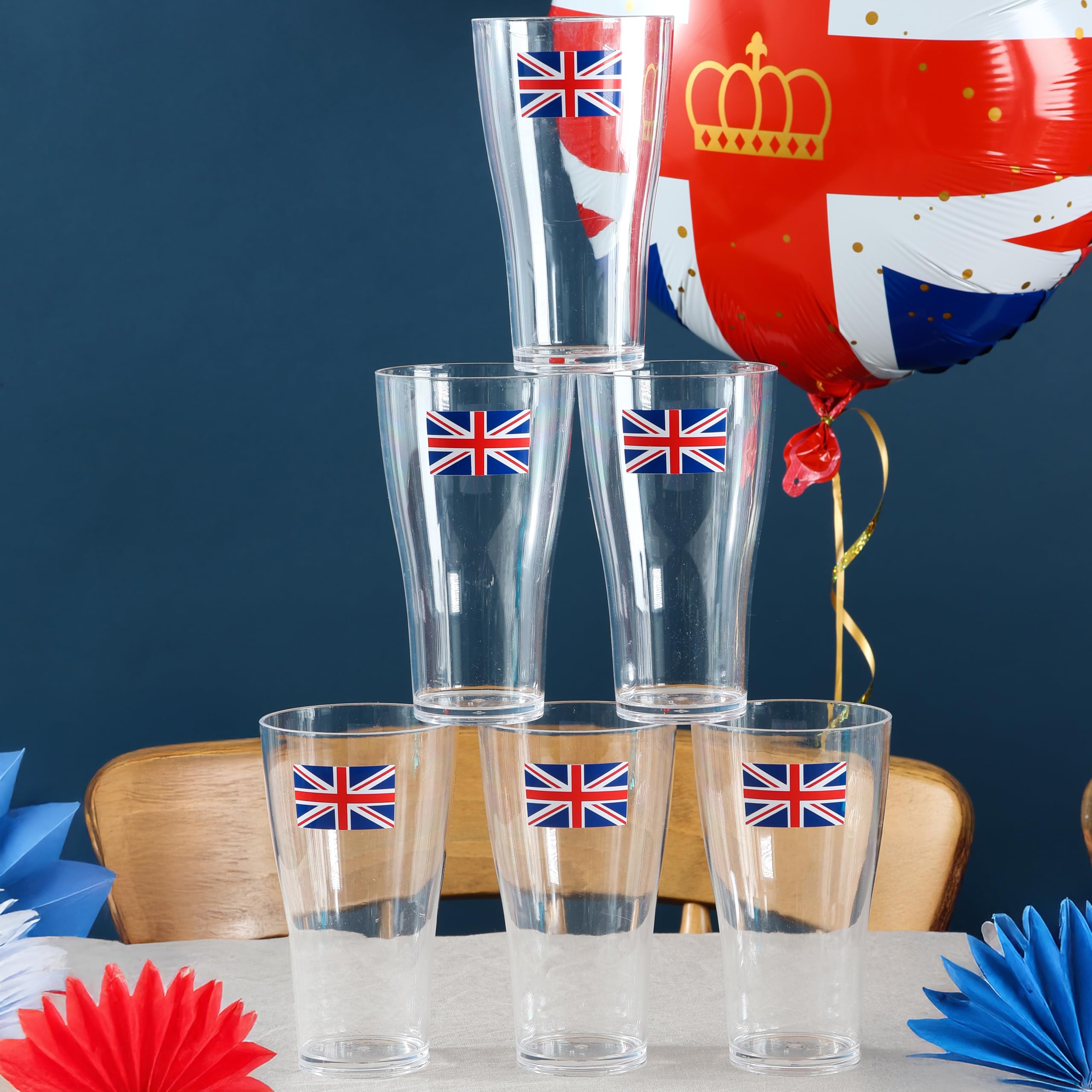 I LOVE FANCY DRESS Lot de 12 verres à pinte en plastique réutilisables avec motif drapeau du Royaume-Uni - 568 ml