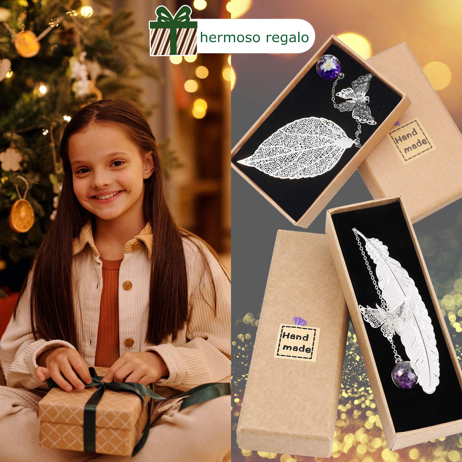 Marcapaginas Personalizado Regalo Graduación, Marcapáginas de Hojas de Plumas de Metal con Mariposa 3D, Regalo para Profesora Lectores Mujeres