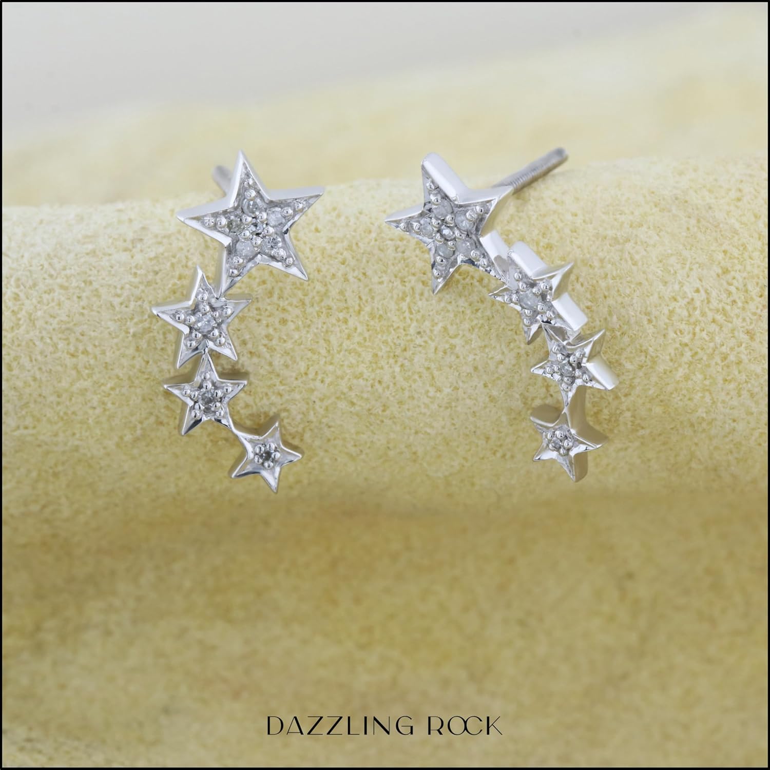 Dazzlingrock Collection 0.10 Ctw Natural Round White Diamond Stars Climber Earrings for Women in Sterling Silver