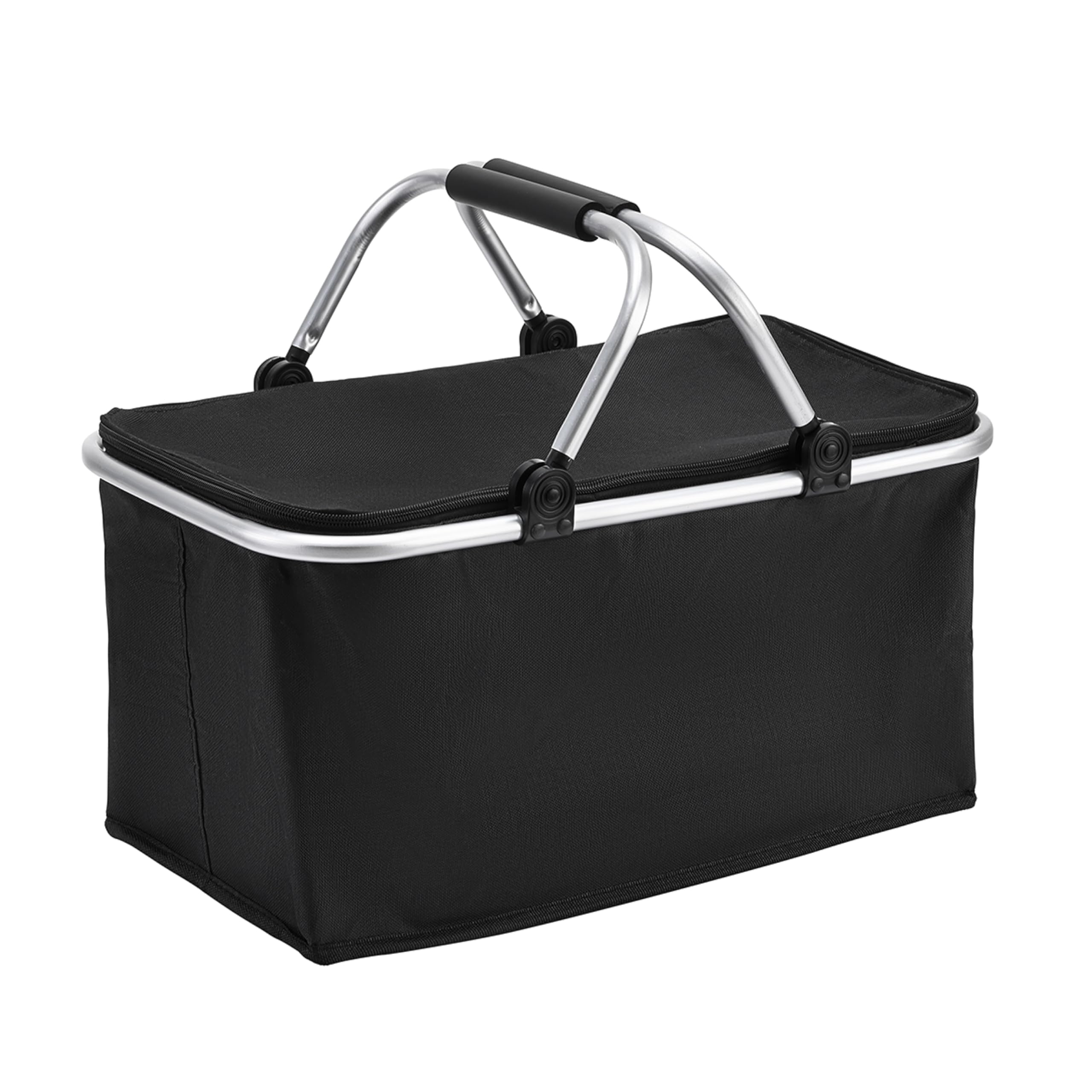 Lawazim Insulated Picnic Storage Basket -47x27x23cm Black- Portable Lightweight Leakproof Thermal Cooler Basket with Collapsible Design and Zipper Closure -for Outdoor Picnics, Camping, and Tailgating