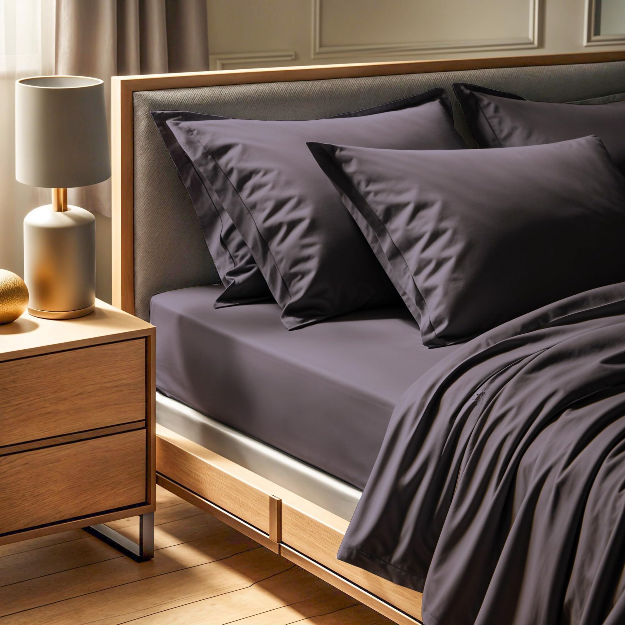 Premium Dark Grey Ranforce King Fitted Sheet, 160 x 200 + 30 cm, 100% Cotton, 155 Thread Count, Machine Washable at 30°C, Soft & Durable Bedding