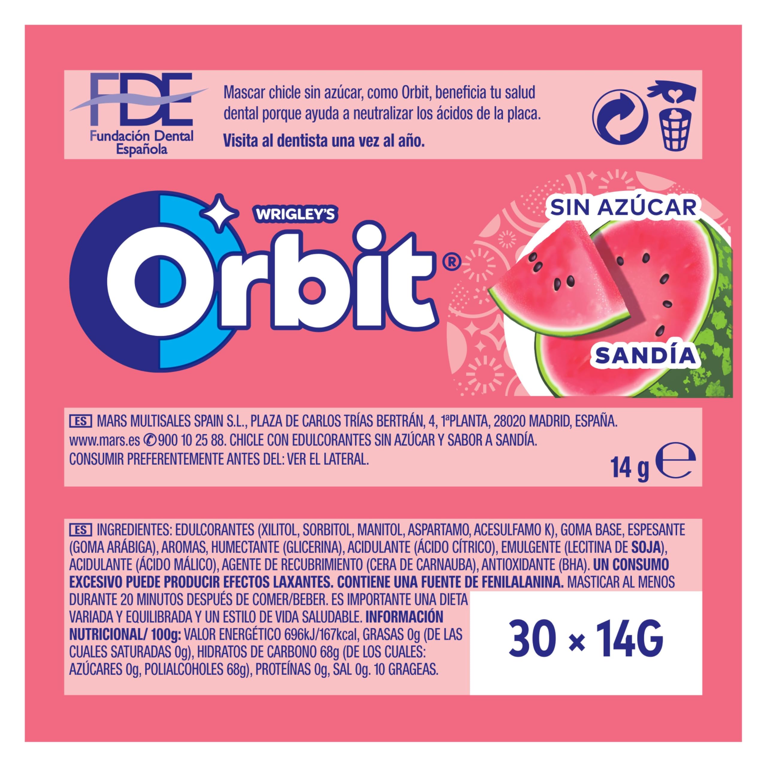 Orbit Sandia 30 x 14 gr 420 gramos 30 unidades