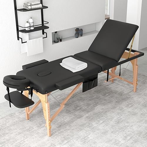 Miniatura 2 de ABET Mesa de masaje, cama portátil de 3 pliegues para extensiones de pestañas, altura ajustable, ligera, profesional, spa, salón de belleza, mesa de
