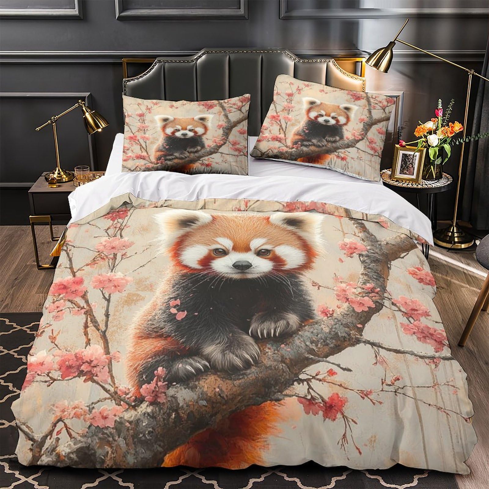 Parure de lit romantique pour chambre de fille housse de couette cœur rouge King