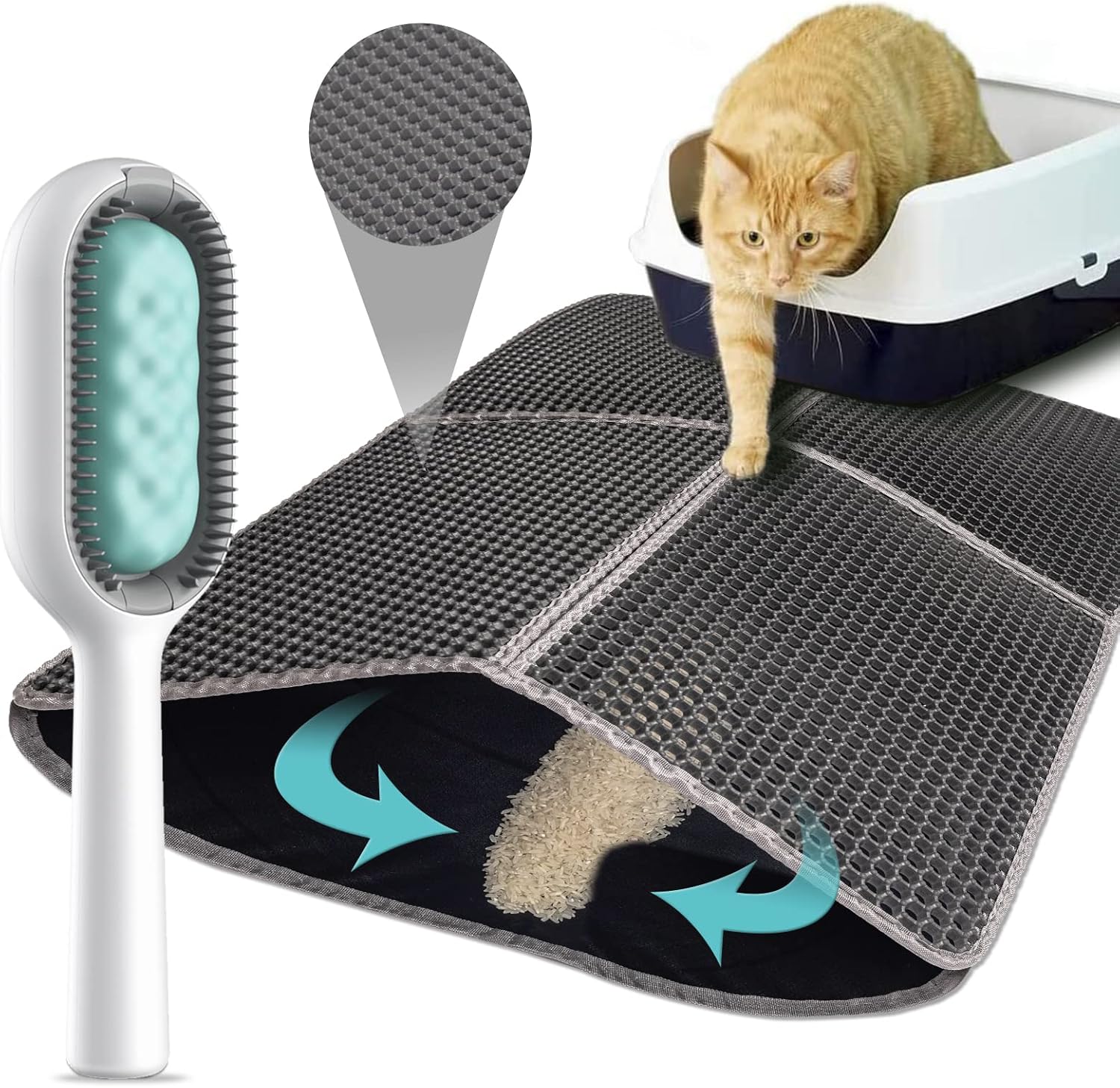 Palifel Cat Litter Mat and Brush Combination Set, Kitty Litter Trapping Mat "30 * 22
