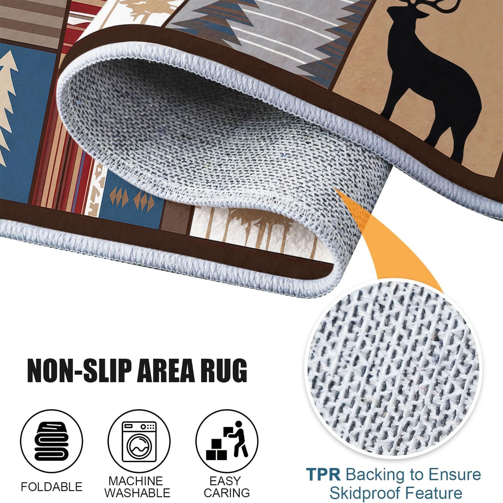 Tapis Rétro Traditionnel 160 x 230 cm Lavable | Poil Court Antidérapant, Tapis Facile d'entretien Géométriques Totems Tribaux Silhouettes Animales, Choix pour Chambre d'amis Salon et Salle à Manger