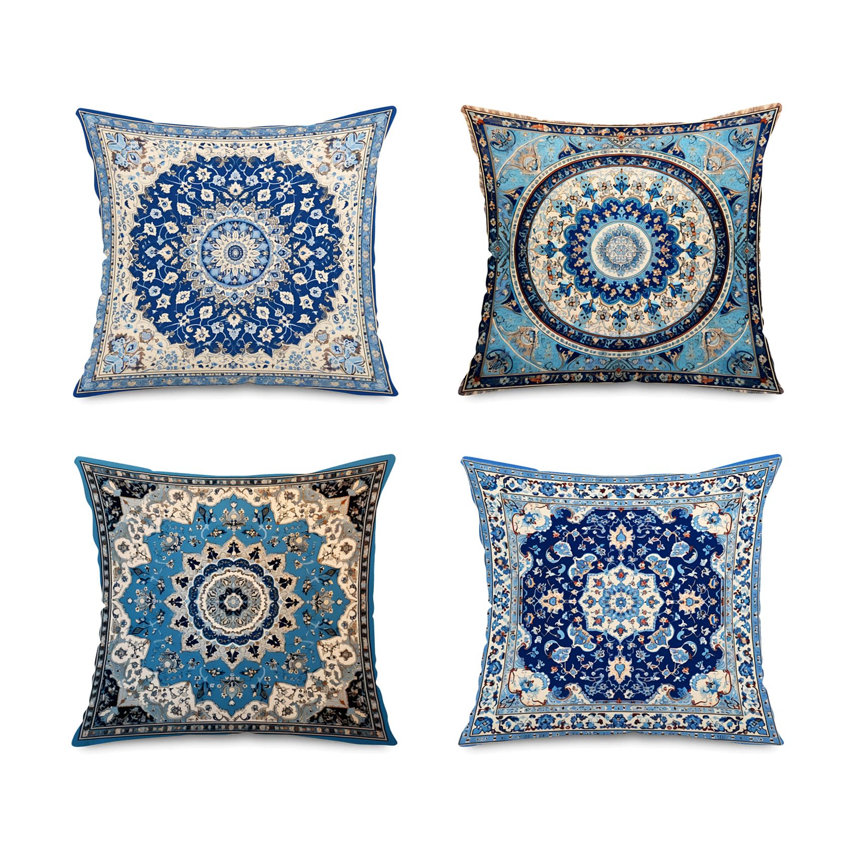 Jartinle Navy Mandala Pattern Throw Pillow Covers 18x18 Set of 4 Boho Accents Decorative Throw Pillows for Couch, Sofa, Outdoor Patio Bohemian Decor