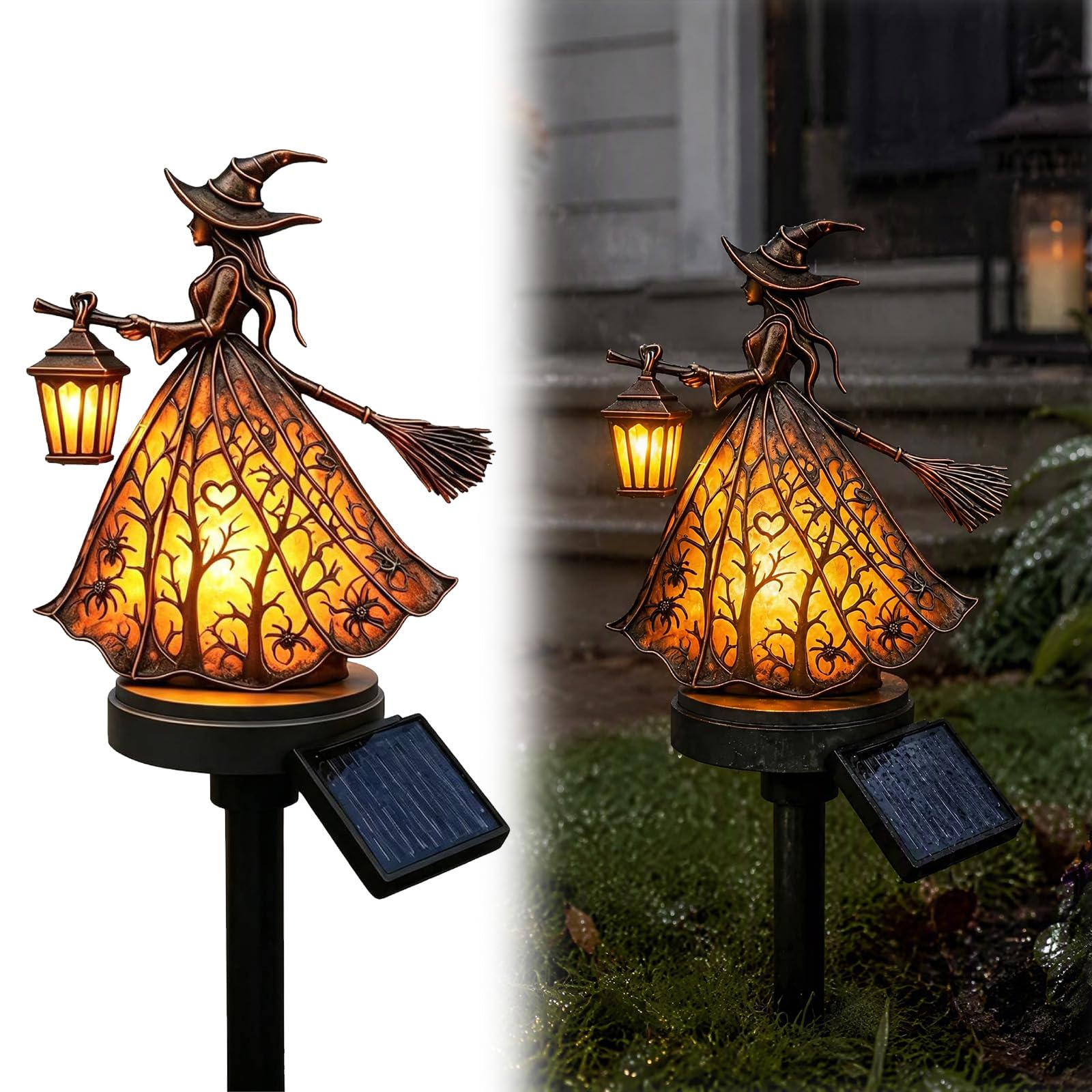 Outdoor Solar Witch Lantern Stake Gothic Outdoor Garden Light Halloween