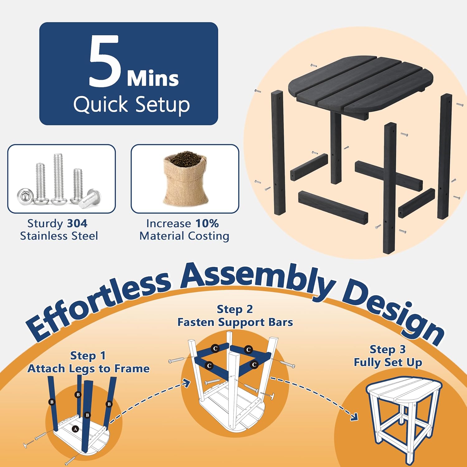 Outdoor Adirondack Side Table for Patio Porch Pool, 18" HDPE Weather Resistant End Table for Backyard and Indoor Use, Easy Maintenance & Indoor Outdoor Durable Construction(Gray)