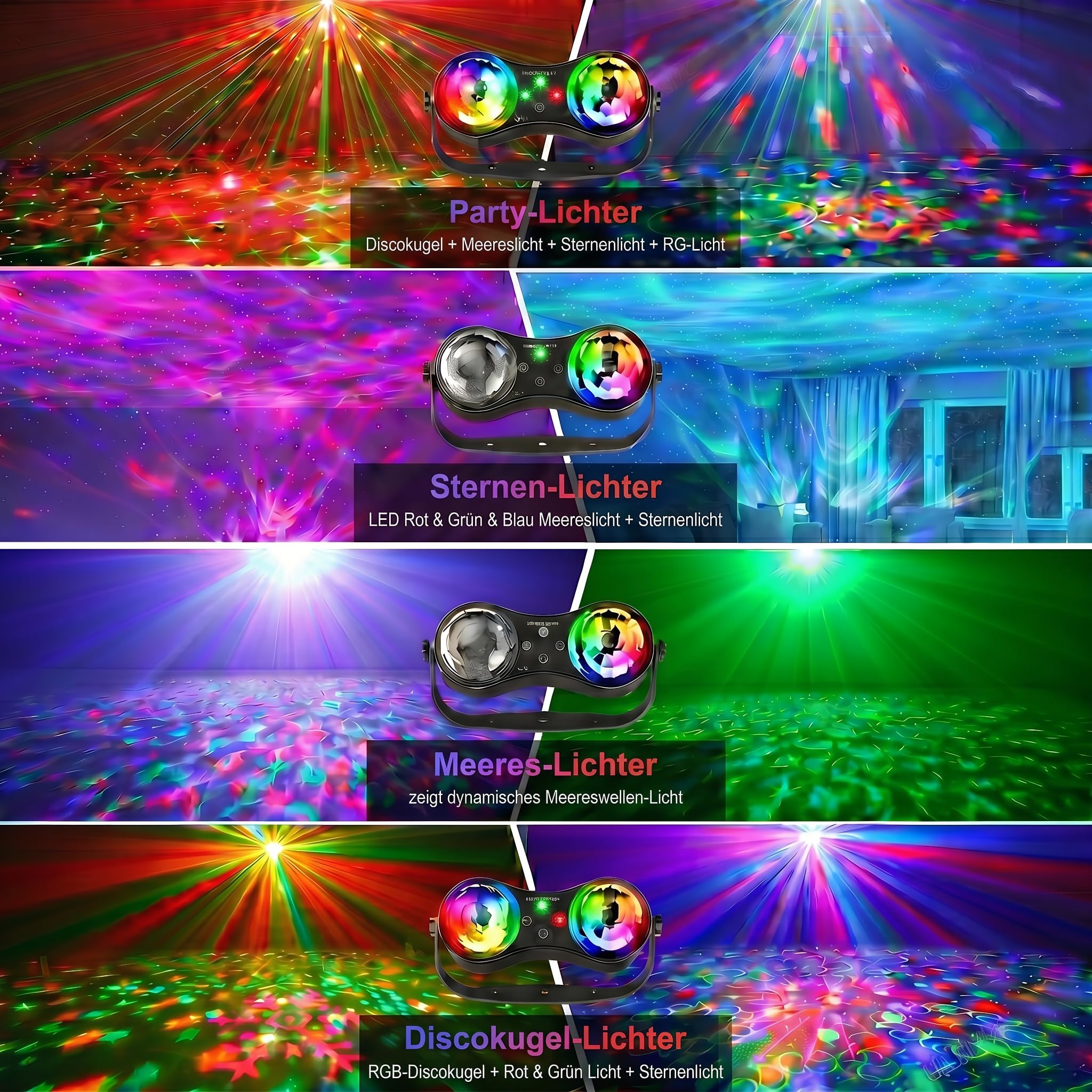 Discokugel, Discolicht Partylicht, Ozean-Sternenprojektor, Partylicht Sound-Aktiviert mit Fernbedienung, Disco Licht für Partys, Bars, Geburtstage, Hochzeiten, KTV, Weihnachten, Halloween