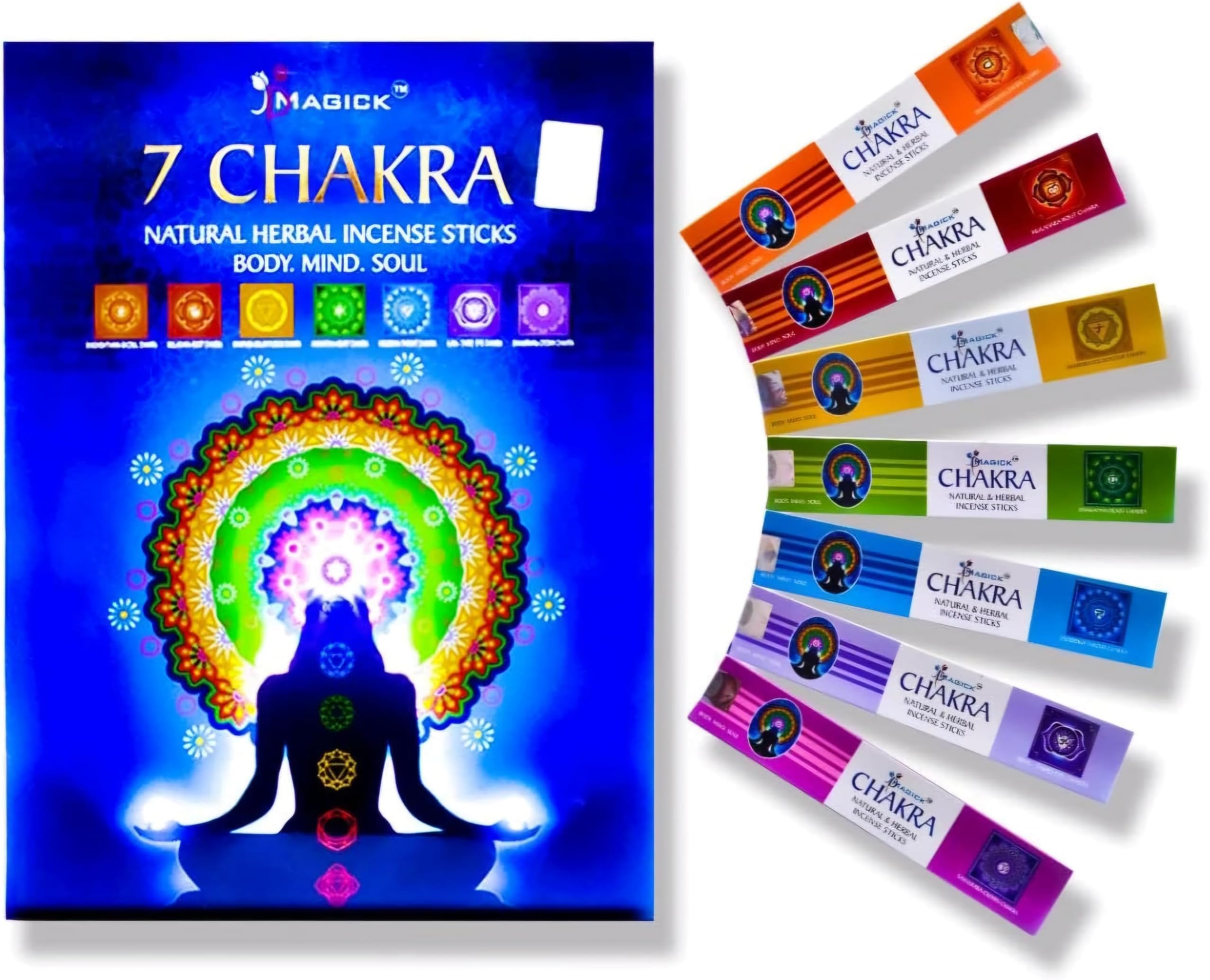 Chakra Incense Sticks Gift Set | 140 Insence-Sticks for Aromatherapy, Yoga and Relaxation | 7 Unique Aligning Scents for Meditation and Good Vibes | Premium Slow Burn Natural Insenses |