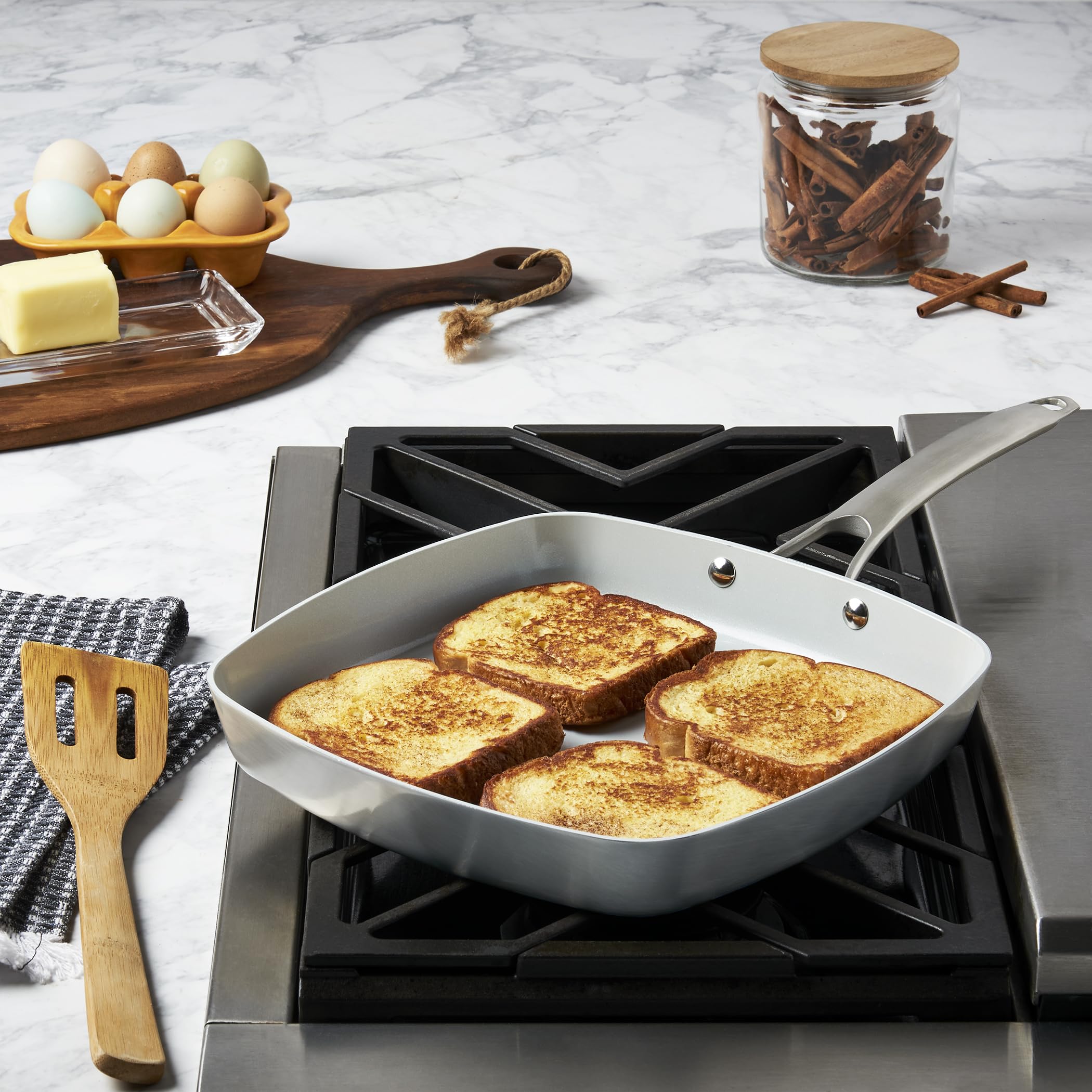 Smart Planet 11” Nonstick Square Griddle Pan, Clean Non-Toxic Post-Consumer Recycled Aluminum, PTFE-Free Sustainable Eco-Friendly PTFE-Free Cookware