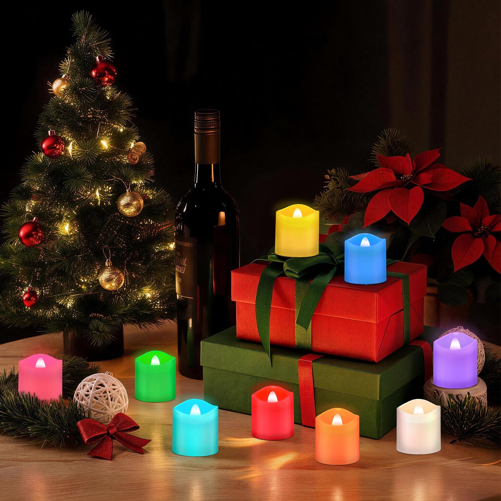 PChero LED Bunte Teelichter Wiederaufladbar mit Ladestation & Fernbedienung | 12er Multicolour Teelichter LED Aufladbar Kerzen Flackernd mit Timer, RGB Farbwechsel, für Halloween Weihnachten Party Deko