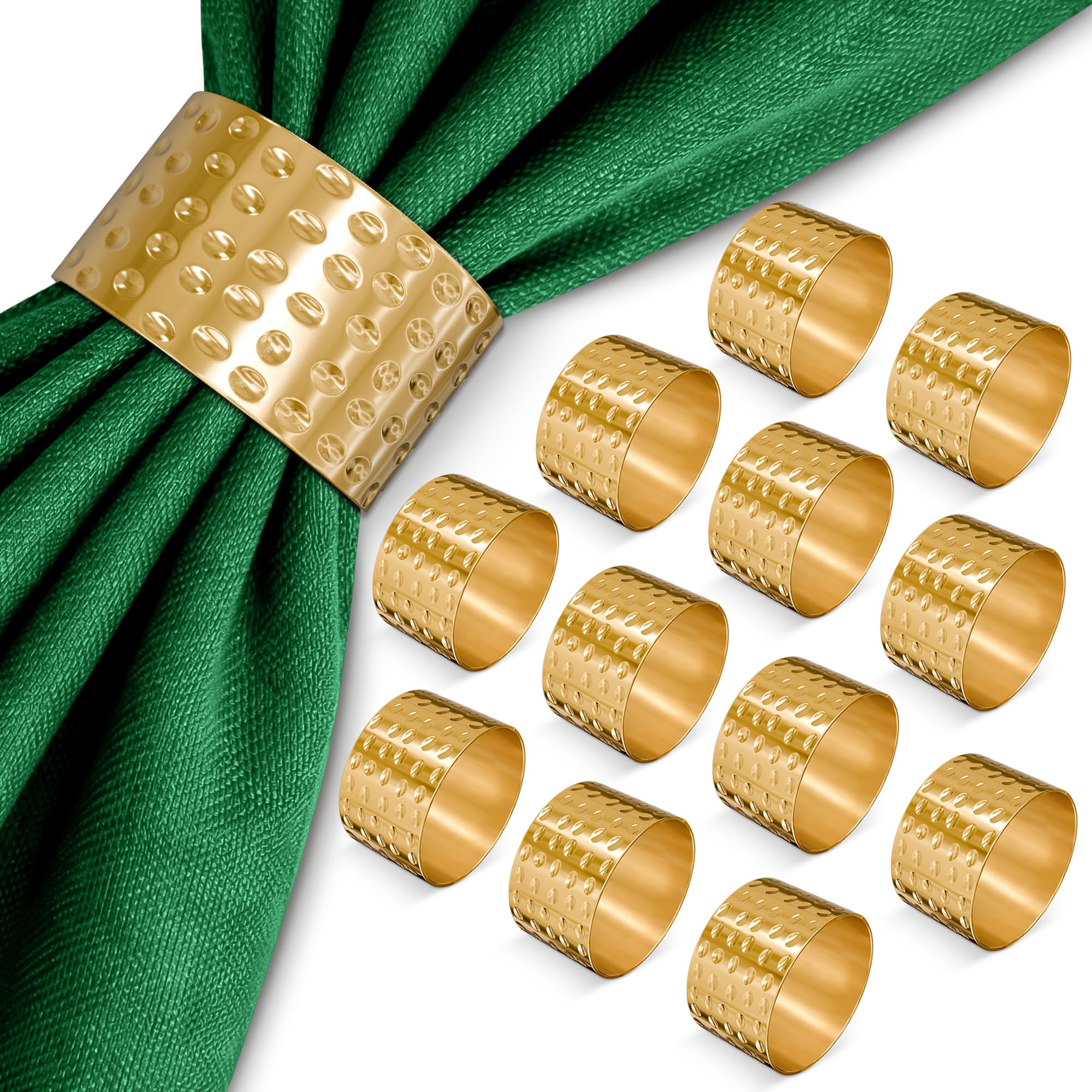 Hammered Gold Napkin Rings Set of 12, Reusable Metal Napkin Holders
