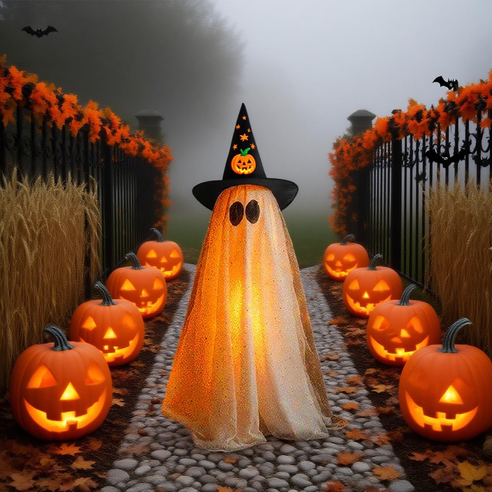 Dekoracje Duch Na Zewnątrz Halloweenowe Dekoracje z Duchami ze Światłami | Strojne Ozdoby Świąteczne do Wnętrz i Na Zewnątrz Dom Ogród Balkon Pokój