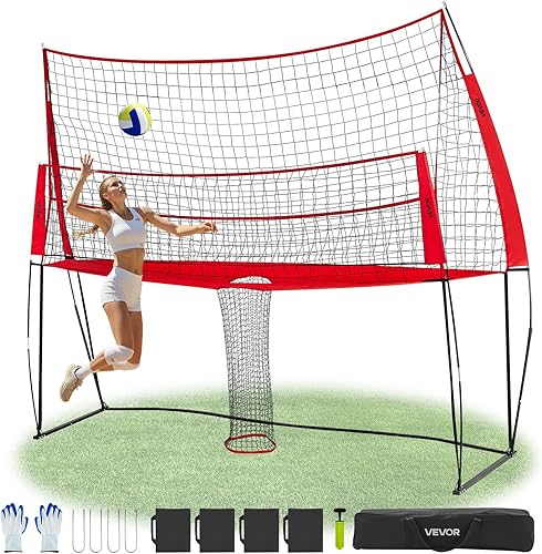 VEVOR Red de entrenamiento de voleibol independiente para uso en interiores o exteriores, sistema de red portátil de altura ajustable con bolsa de