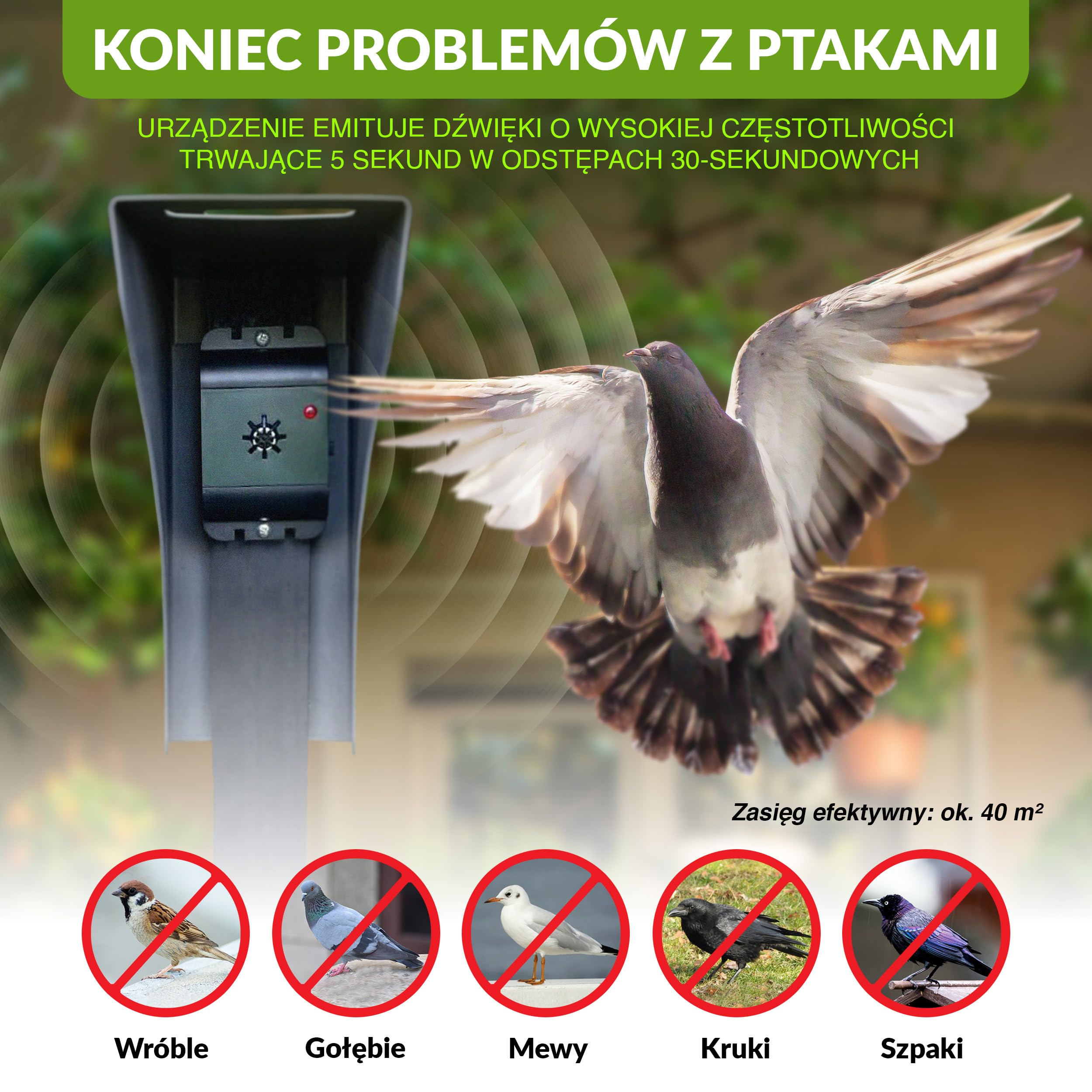 ISOTRONIC Ultradźwiękowy odstraszacz ptaków i gołębi – Bateryjny – Na balkon, dach i do ogrodu – Skuteczny na wróble, mewy i wrony – Zasięg 40 m² (3 sztuki)